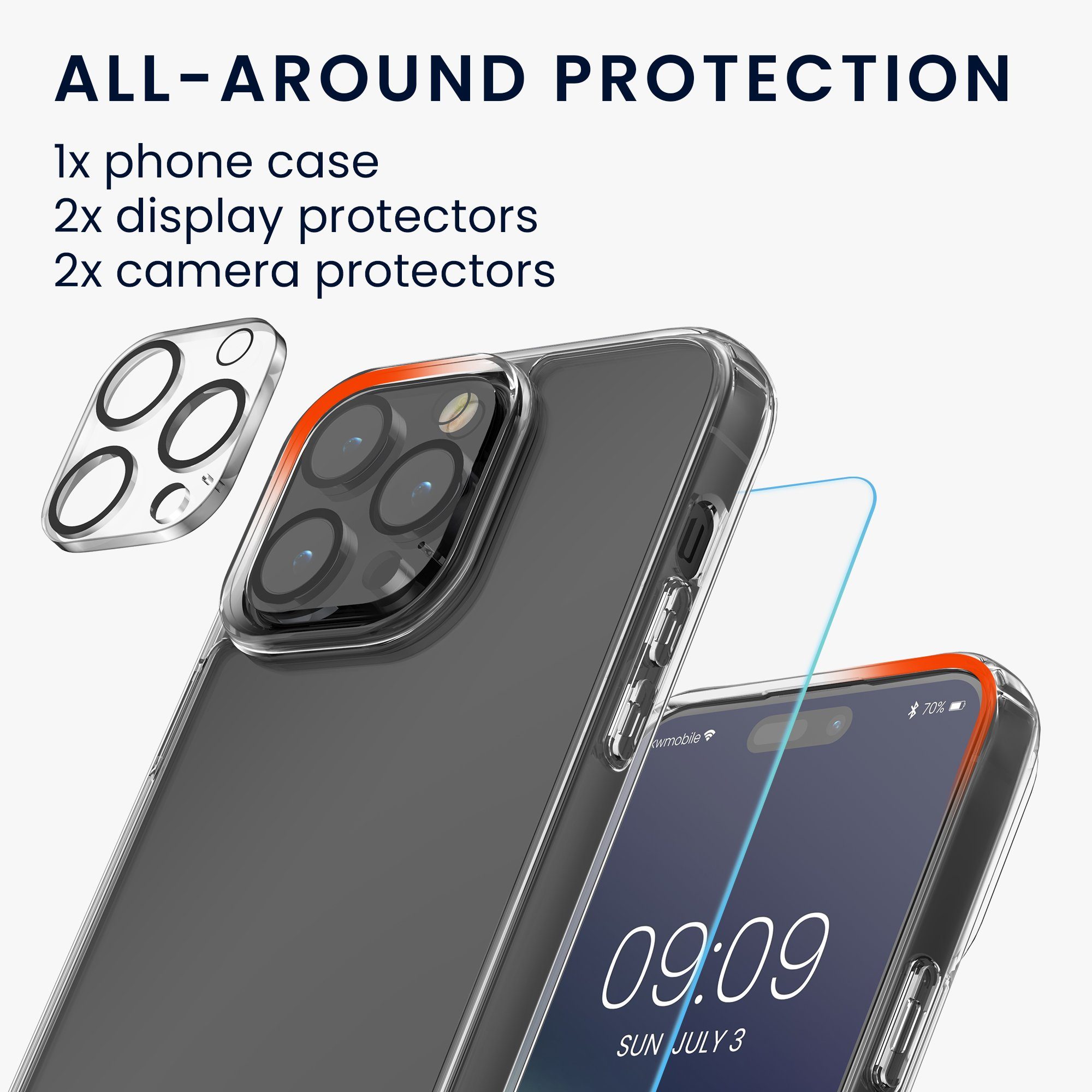 kwmobile Handyhülle 5in1 Set Handyhülle für Apple iPhone 14 Pro Max Hülle, 1x stoßsichere Schutzhülle 2x Schutzglas Display 2x Kamerschutz Glas
