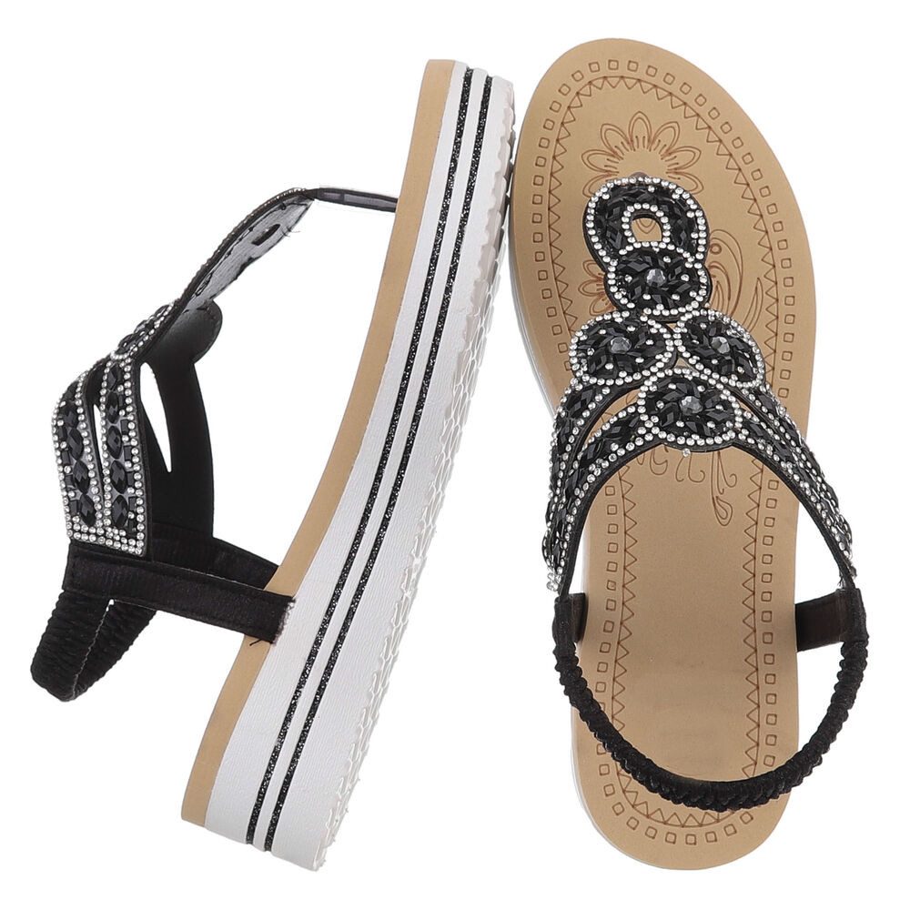 Ital-Design Damen Plateau-Flip-Flop mit Schmucksteinen Zehentrenner (91970845) Keilabsatz/Wedge Keilsandaletten in Schwarz – Bild 2 von 5