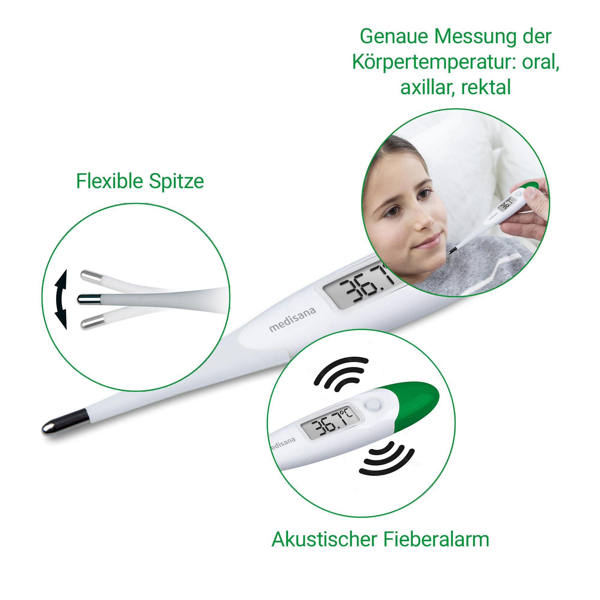 medisana Fieberthermometer TM 700, orale, axillare, rektale Messung mit flexibler Spitze, wasserdicht