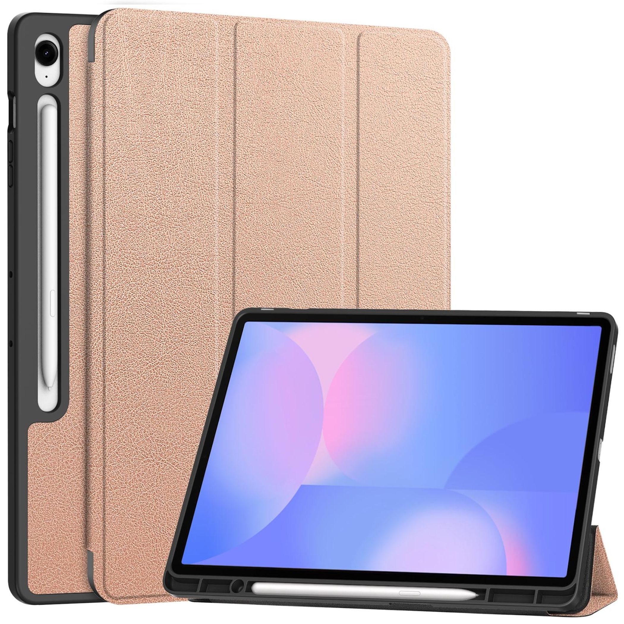 Wigento Tablet-Hülle Für Samsung Galaxy Tab S10 FE Plus 3folt Wake Tasche Hülle Rose Gold, 3-Fach Halterung, Kratzfest, Leicht