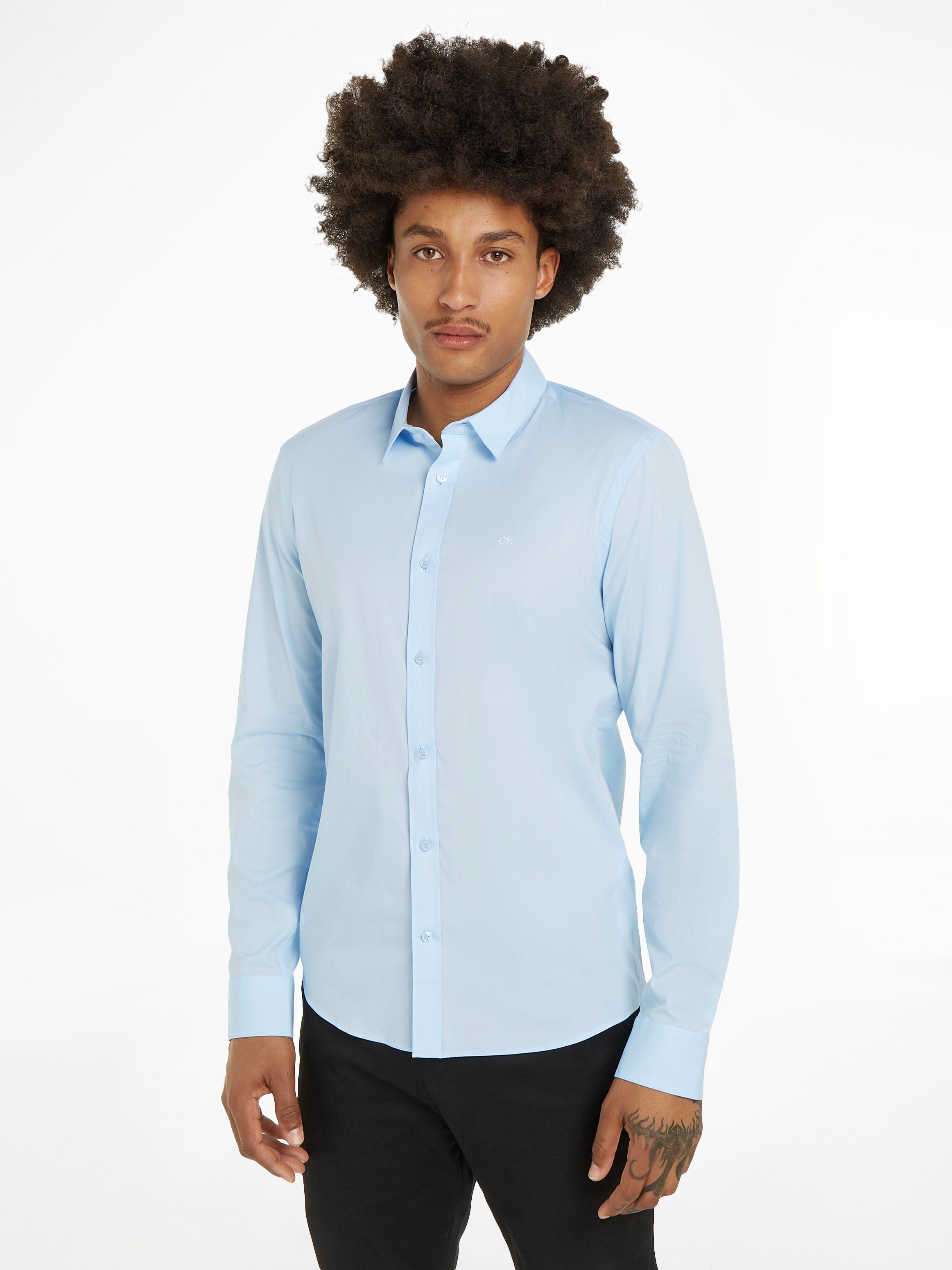 Calvin Klein Businesshemd STRETCH POPLIN SLIM SHIRT mit Calvin Klein Logo auf der Brust