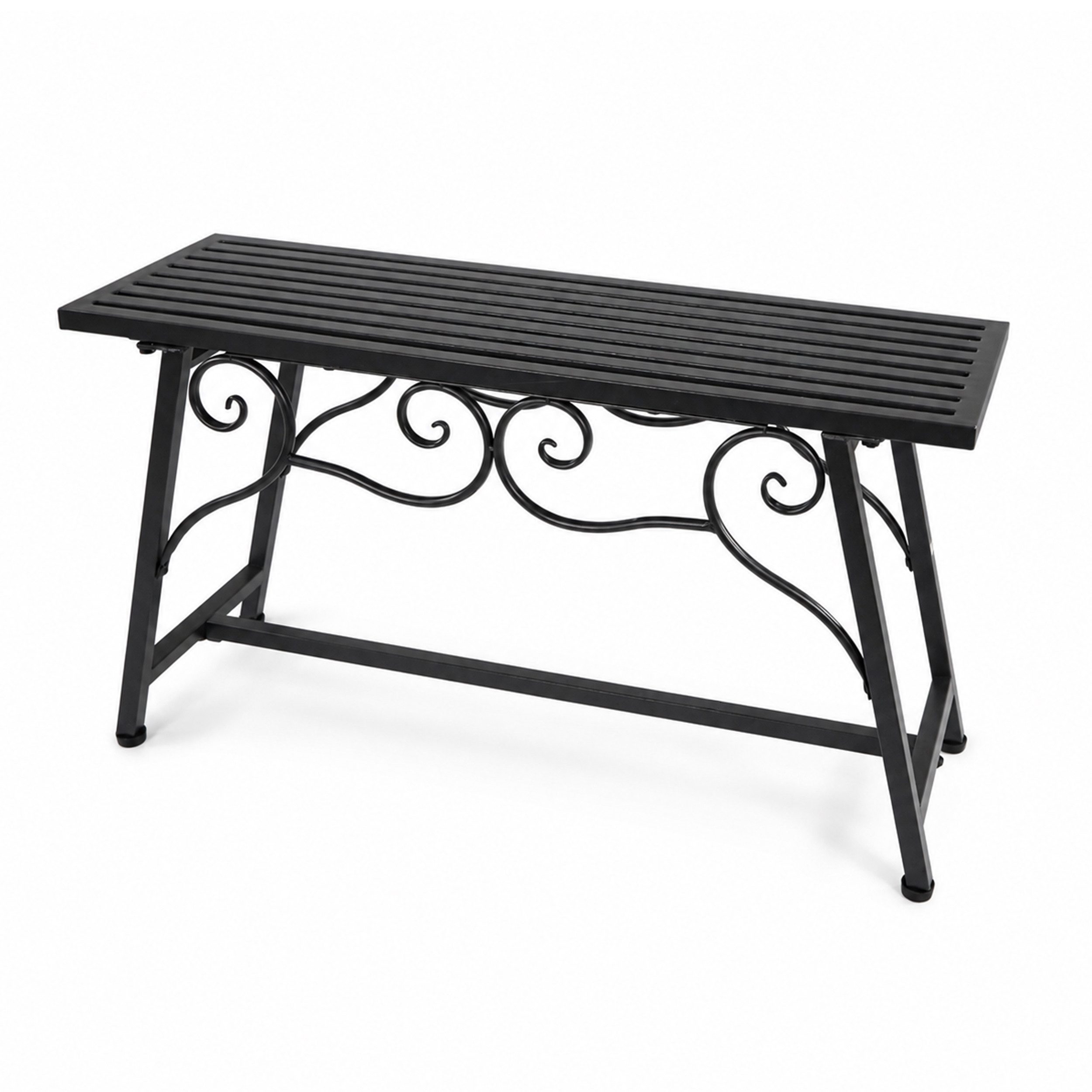 Lemodo Gartenbank Metall Schwarz ohne Rückenlehne für Balkon und Garten, im Vintage stil