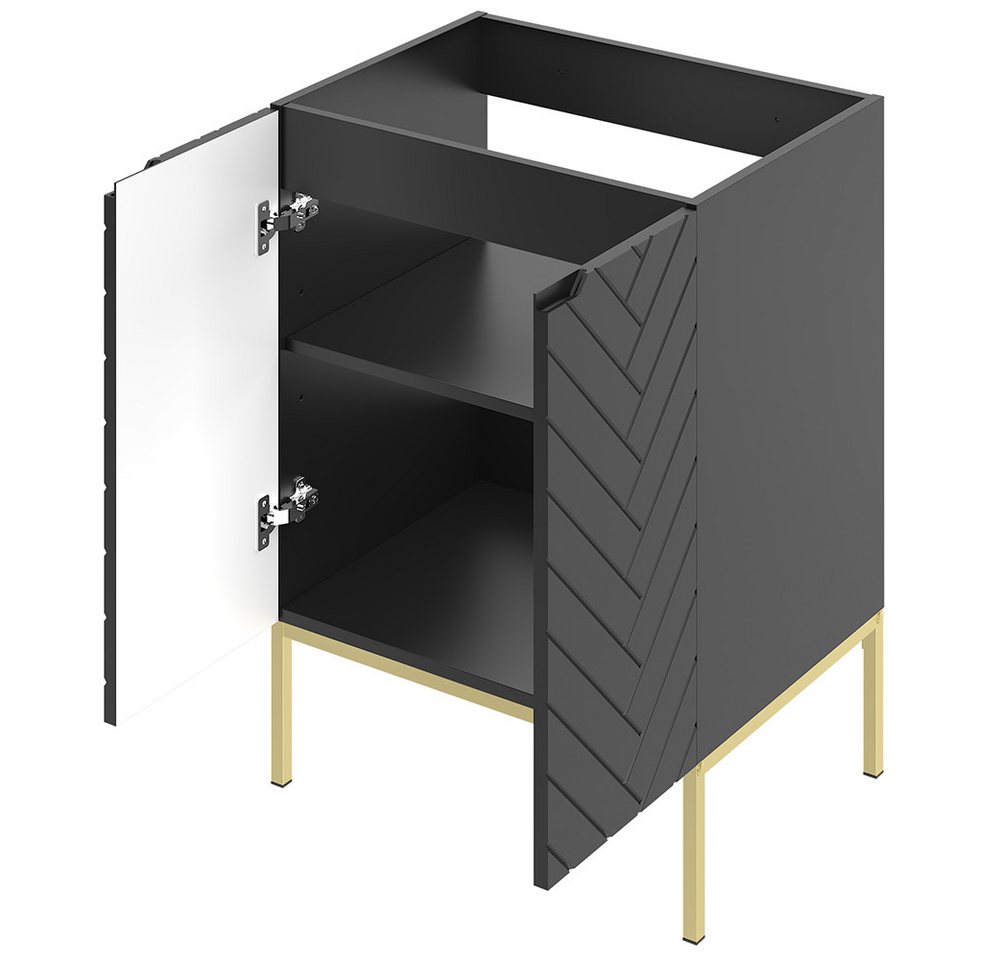 Thumbnail - Lomadox Waschtisch ANGERA-140, Waschbeckenunterschrank 60cm breit mit Waschbecken modern in schwarz