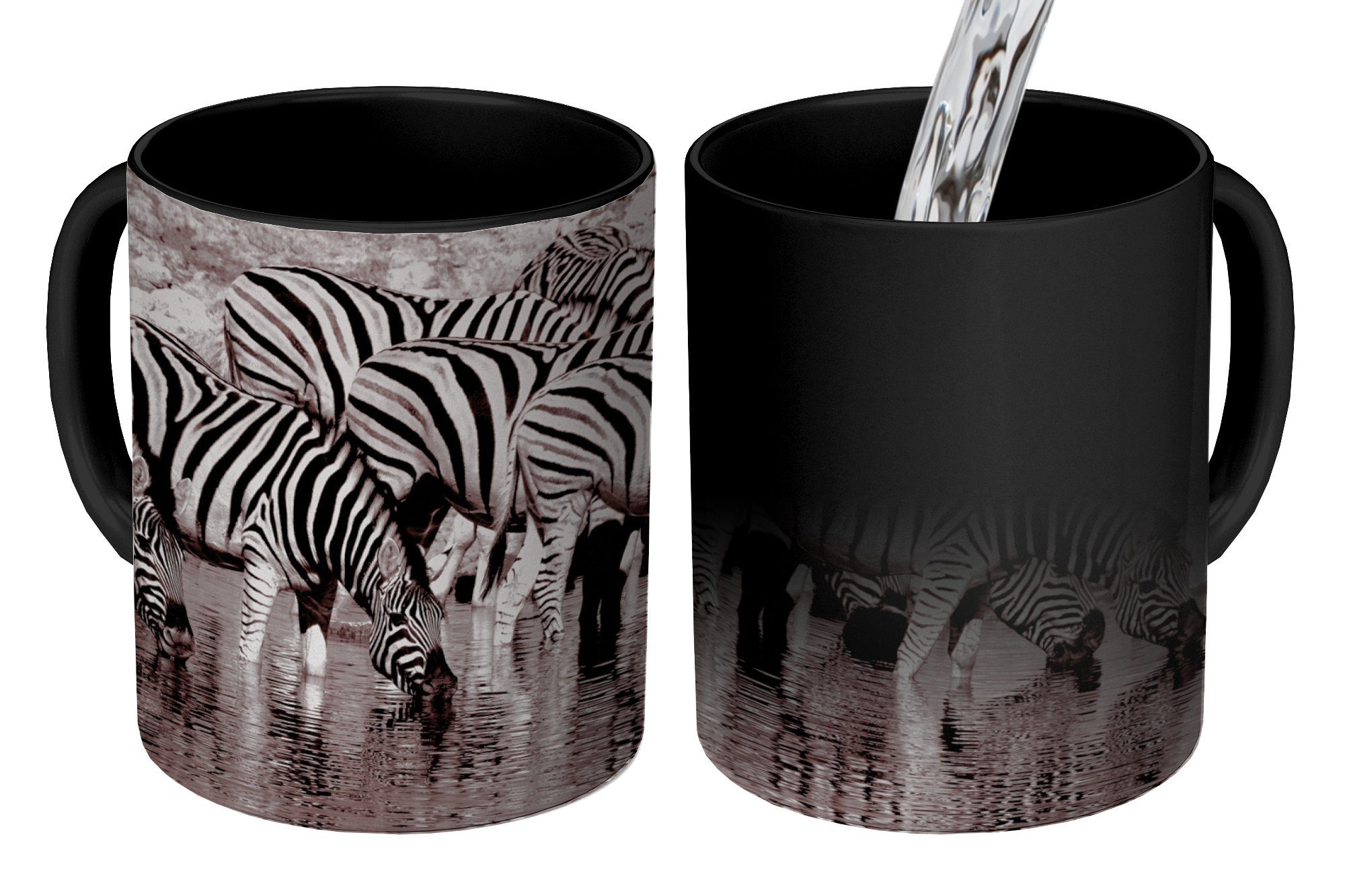 MuchoWow Tasse Zebras im Wasser, Keramik, Farbwechsel, Kaffeetassen, Teetasse, Zaubertasse, Geschenk