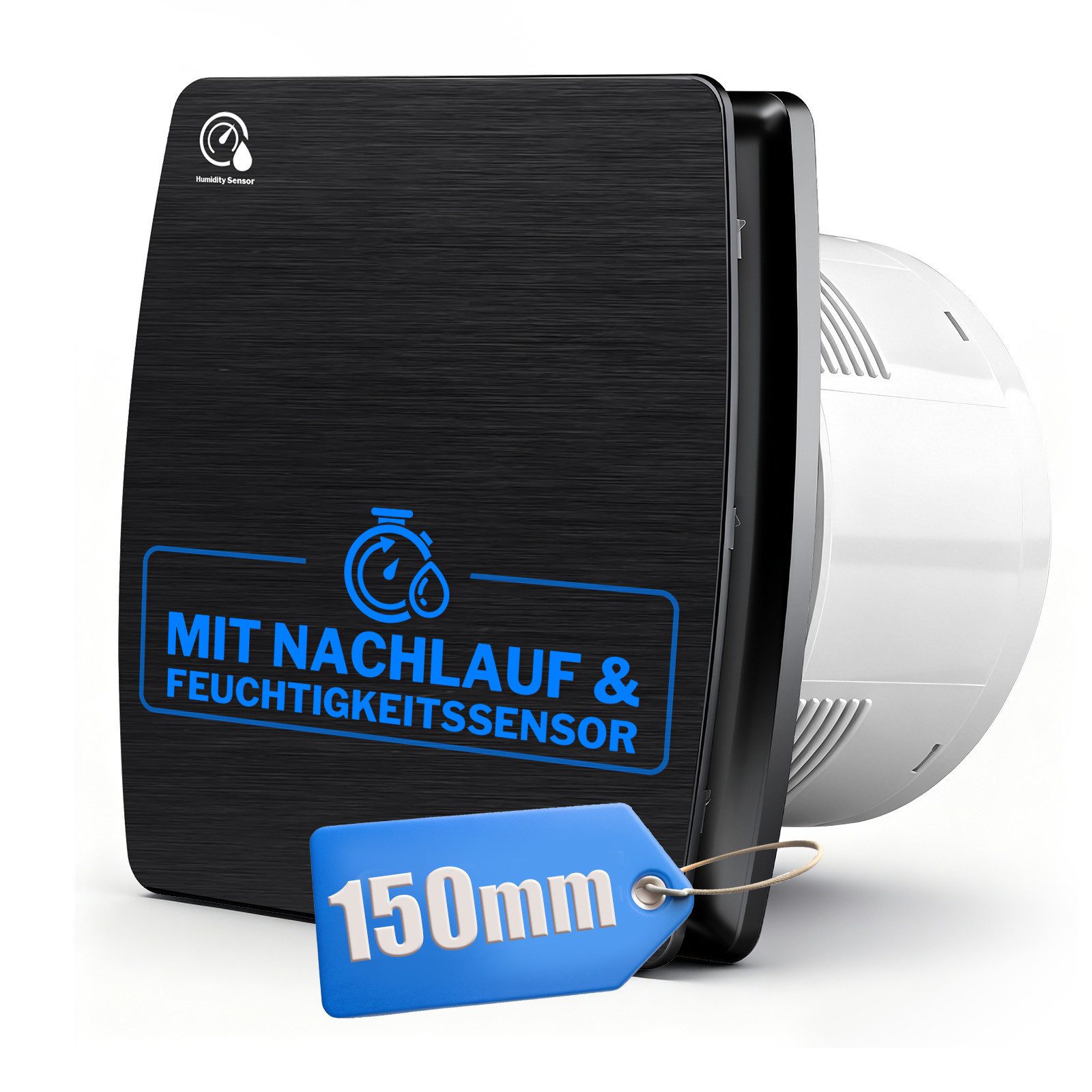 XERSEK Badlüfter 6" Wandventilator Leiser Abluftventilator mit Feuchtesensor Nachlauf, 18W 240m³/h Lüfter, Rückstauklappe, 30s-30min Verzögerung einstellbar