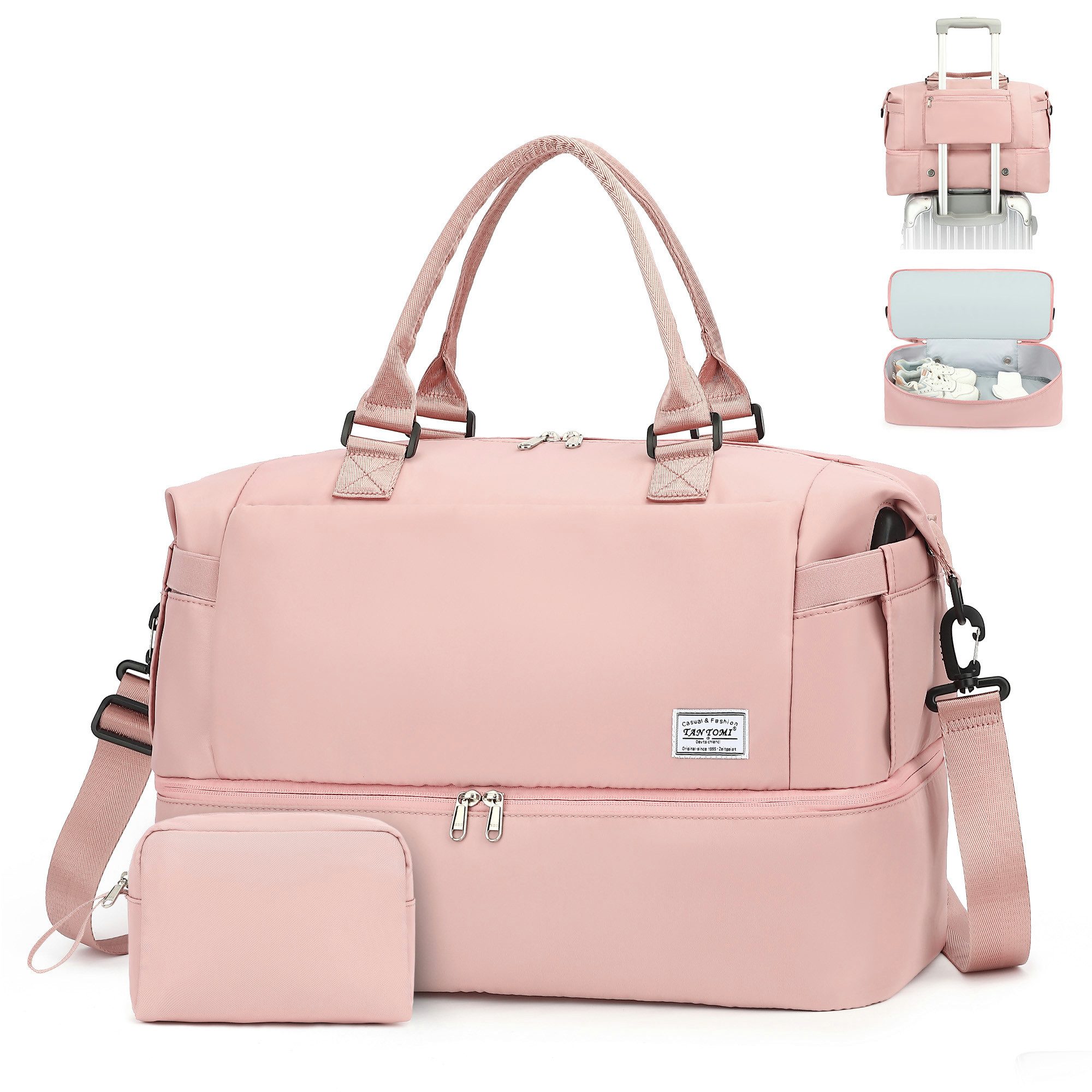 TAN.TOMI Reisetasche Wasserdichter Flugbegleiter Reise-Seesack - Tragetasche (Erweiterbar mit Trolley-Ärmel und Nasstasche), Sporttasche Wochenendtasche - Krankenhaus-Tasche
