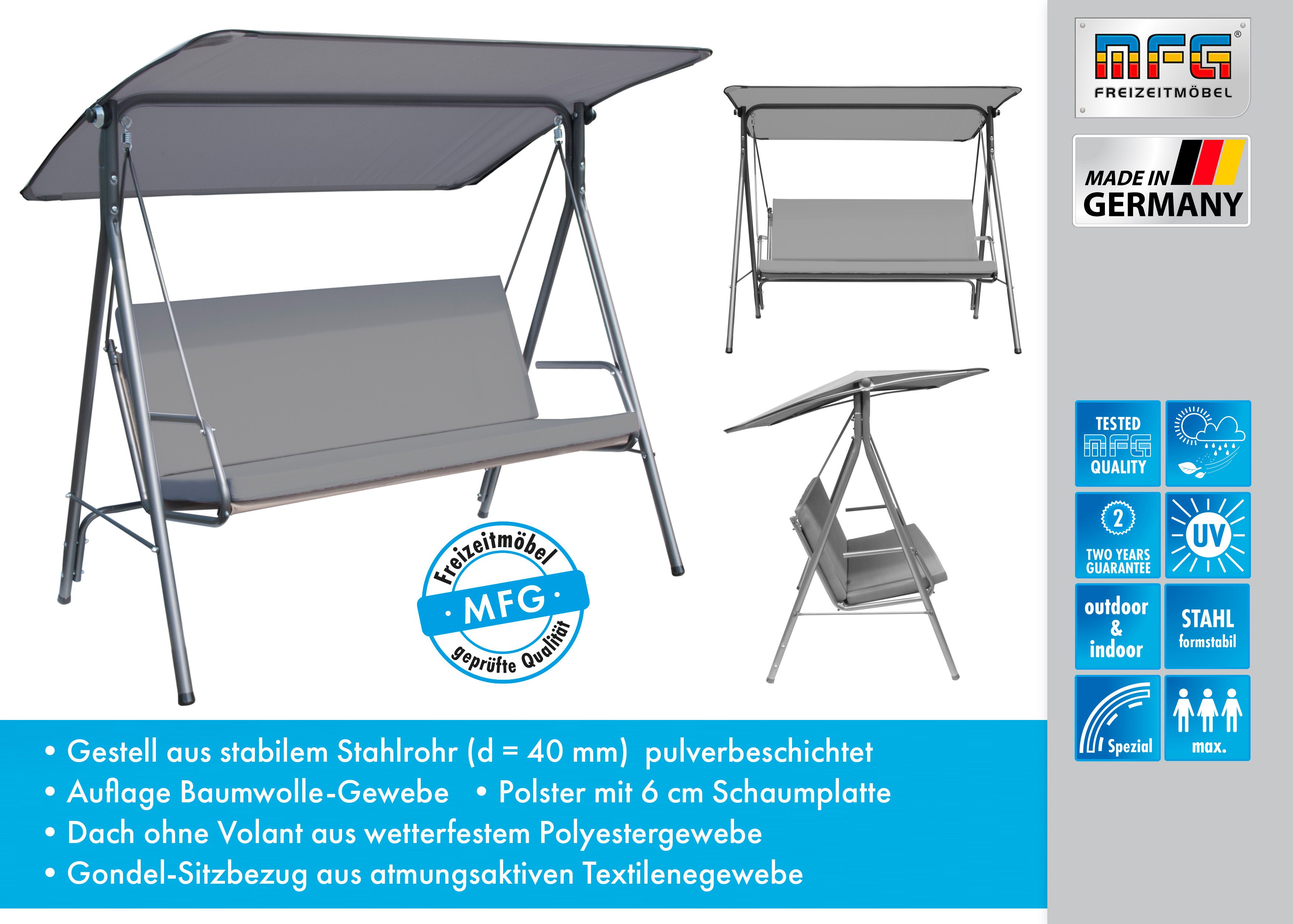 MFG Freizeitmöbel Hollywoodschaukel MFG Hollywoodschaukel "Lara", 3-Sitzer