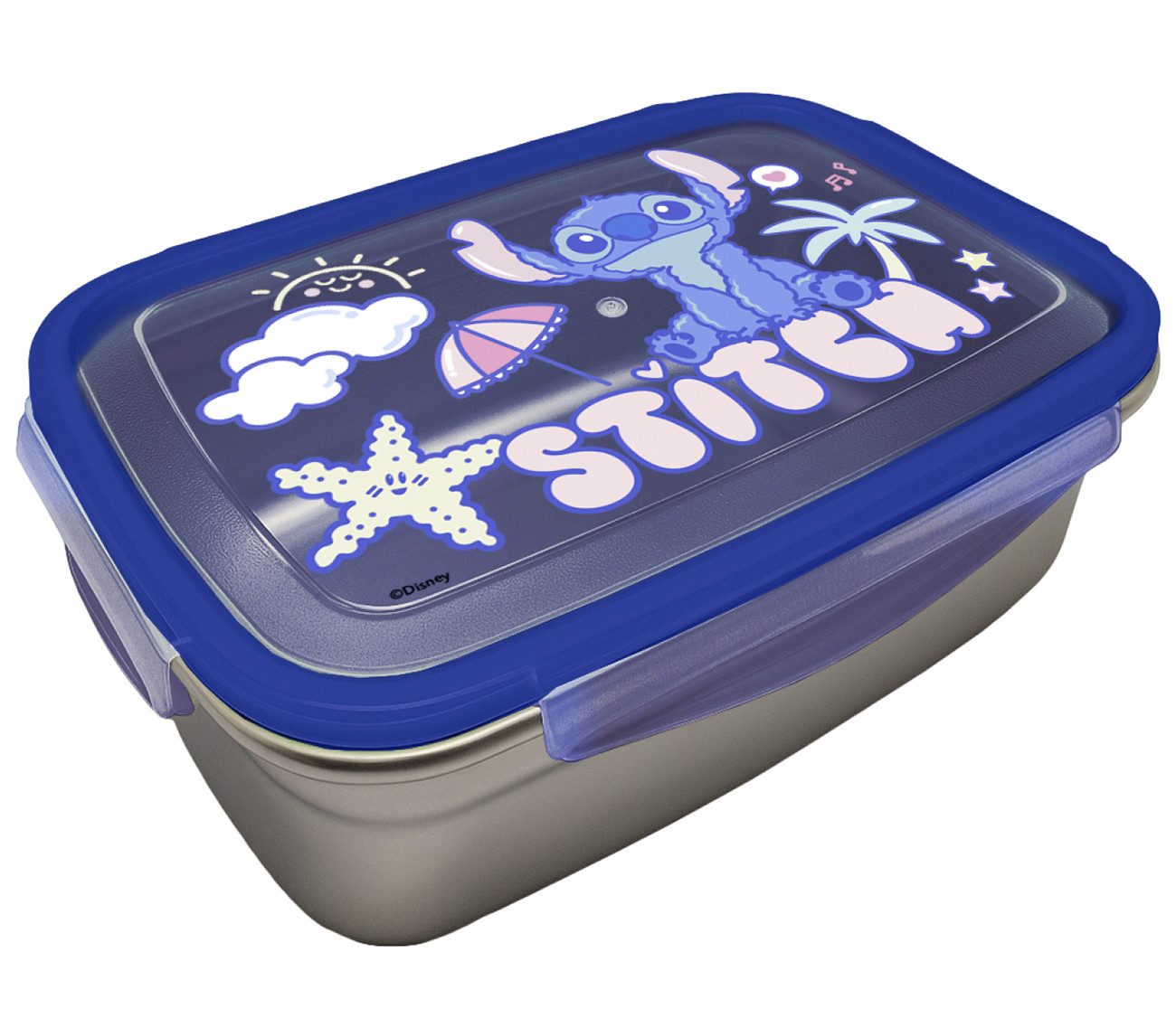 Geda Labels GmbH Lunchbox Stitch Cloudy Blue, Edelstahl, (1-tlg), Blau, 850ml, 4-seitiger Clipverschluss