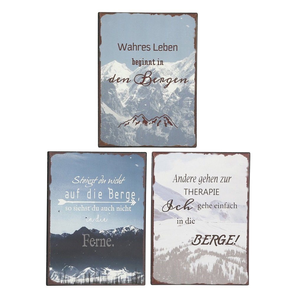 BOLTZE GRUPPE GmbH Hängedekoration Schilder Berge Dekoschilder mit Sprüchen Nostalgisch L 40 cm 3er Set