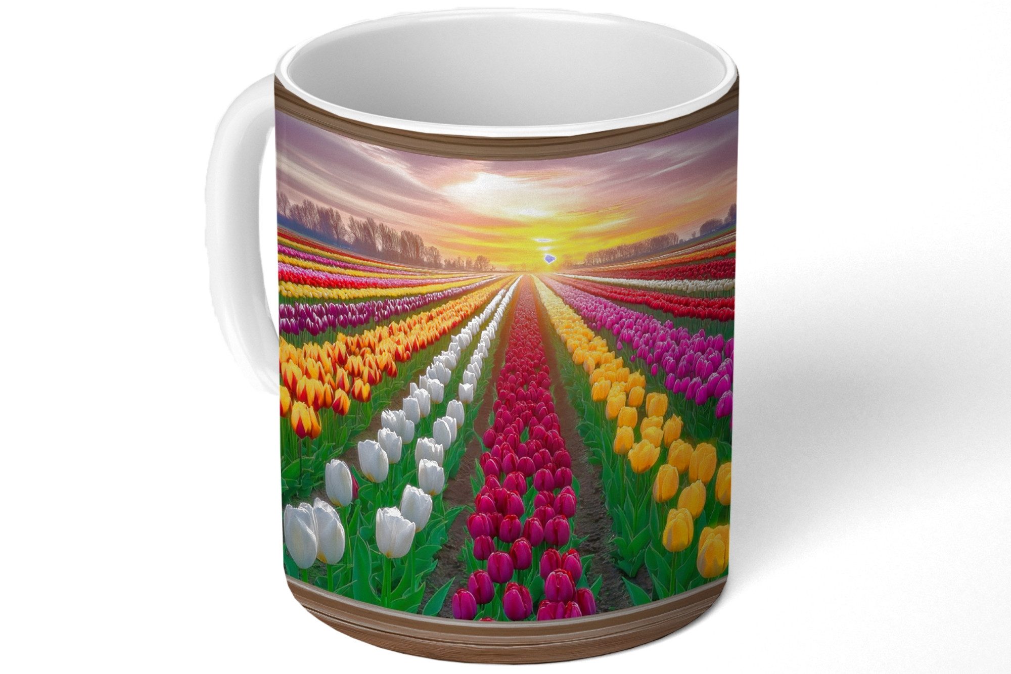 MuchoWow Tasse Ausblick - Blumen - Tulpen - Bunt - Sonnenuntergang, 1-tlg., Keramik, Kaffeetassen, Teetasse, Becher, Kaffeebecher, Geschenk