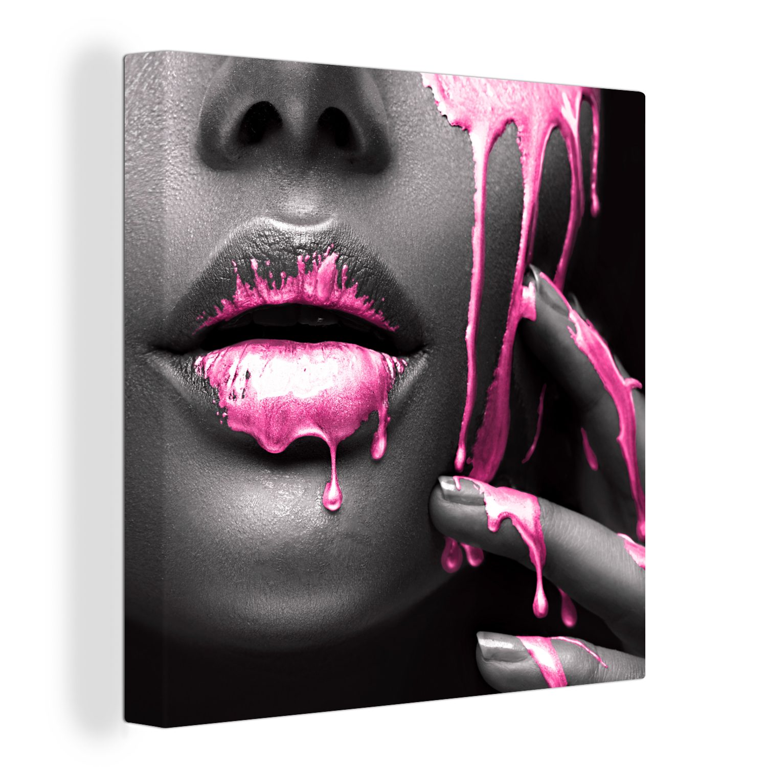 OneMillionCanvasses® Leinwandbild Lippen - Rosa - Schwarz, Fotodruck (1 St) günstig online kaufen
