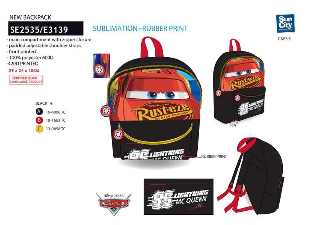 Disney Cars Kinderrucksack CARS Rucksack Kinderrucksack für Jungen und Mädchen LIGHTNING SPEED MCQUEEN KITA Schule Kindergarten Grundschule Sport Training Kindergeburtstag mit Fach für Trinkflasche, Brotdose 29X24X10 cm