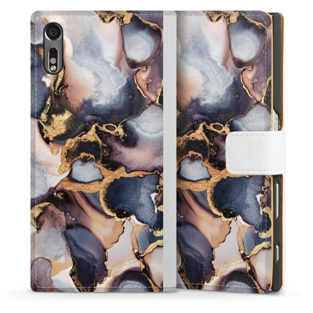 DeinDesign Handyhülle Marmor Elisabeth Fredriksson Farbverlauf Dreamy Ink Grey Gold Print, Sony Xperia XZ Hülle Handy Flip Case Wallet Cover Handytasche Leder