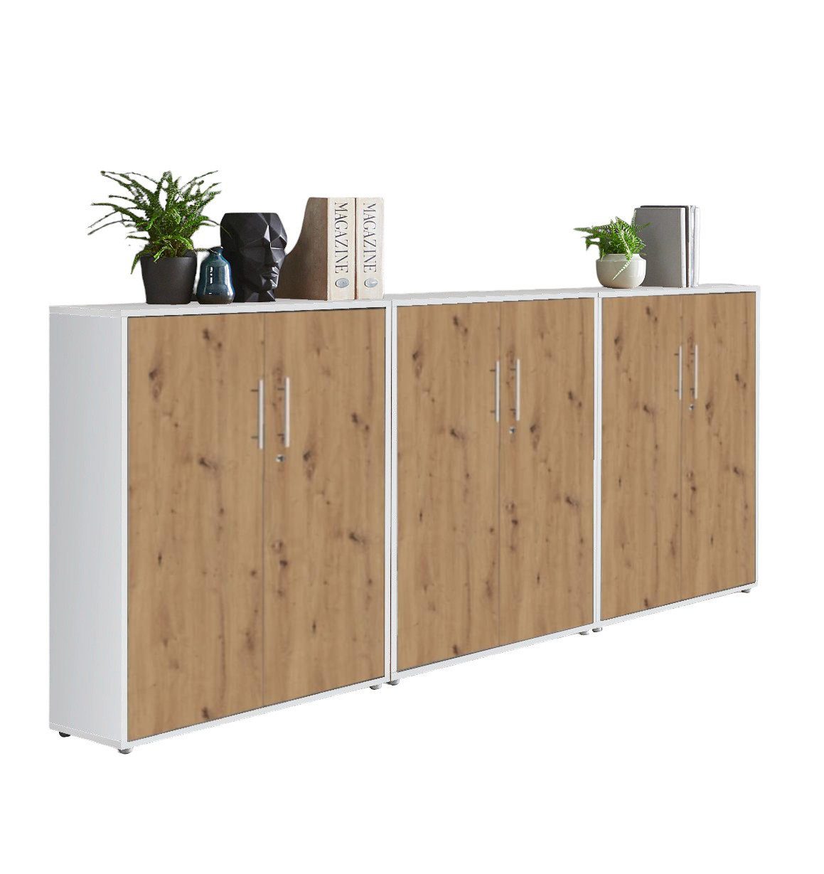 moebel-dich-auf Aktenschrank TABOR 9 (Aktenregale/Aktenschränke ideal für DIN A4 Ordner inkl. 4 Einlegeböden, Büroschrank abschließbar mit Griffen aus Edelstahl) Made in Germany