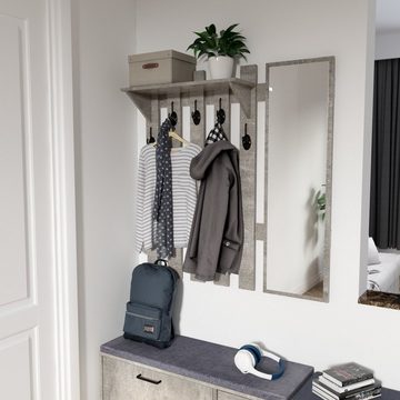 Mondeer Garderobenpaneel Garderobe mit Spiegel, Wandgarderobe, Kleiderablage, Kleiderbügel, Wandhalter