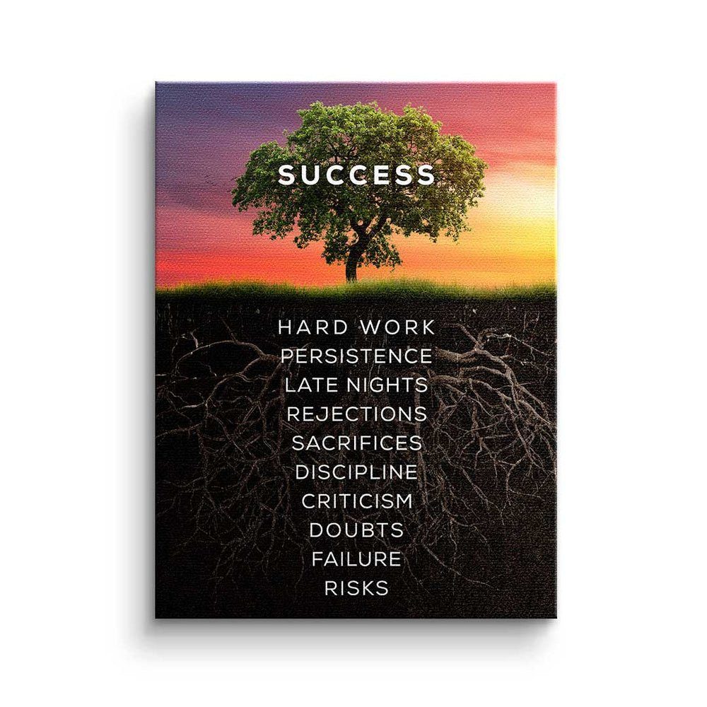 Erfolgs, Rahmen schwarzer Motivation Erfolgs - Leinwandbild Baum des Premium - Baum DOTCOMCANVAS® Leinwandbild Bür - des - Mindset