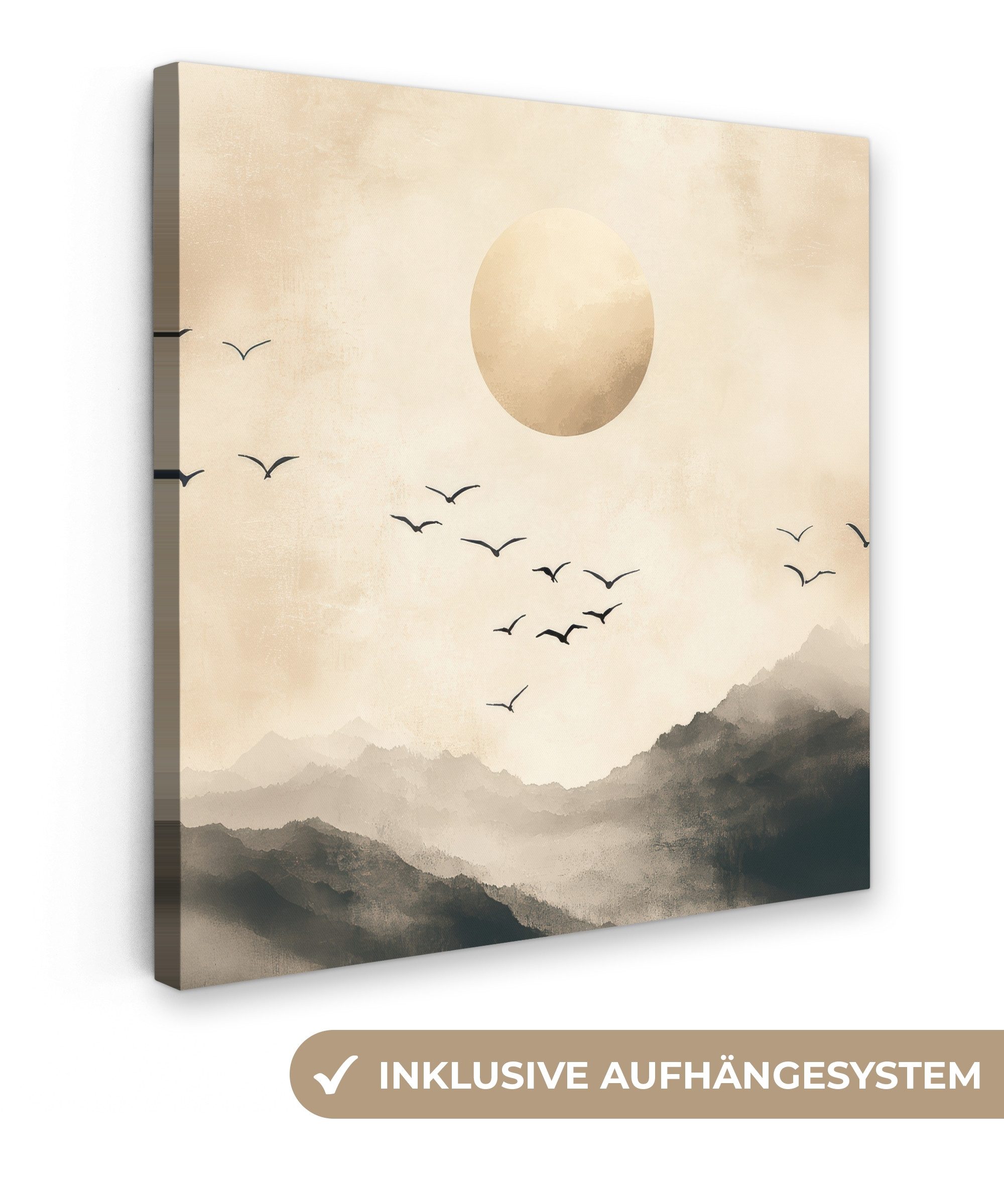 OneMillionCanvasses® Leinwandbild Landschaft - Japandi - Vogel, Fotodruck ( günstig online kaufen