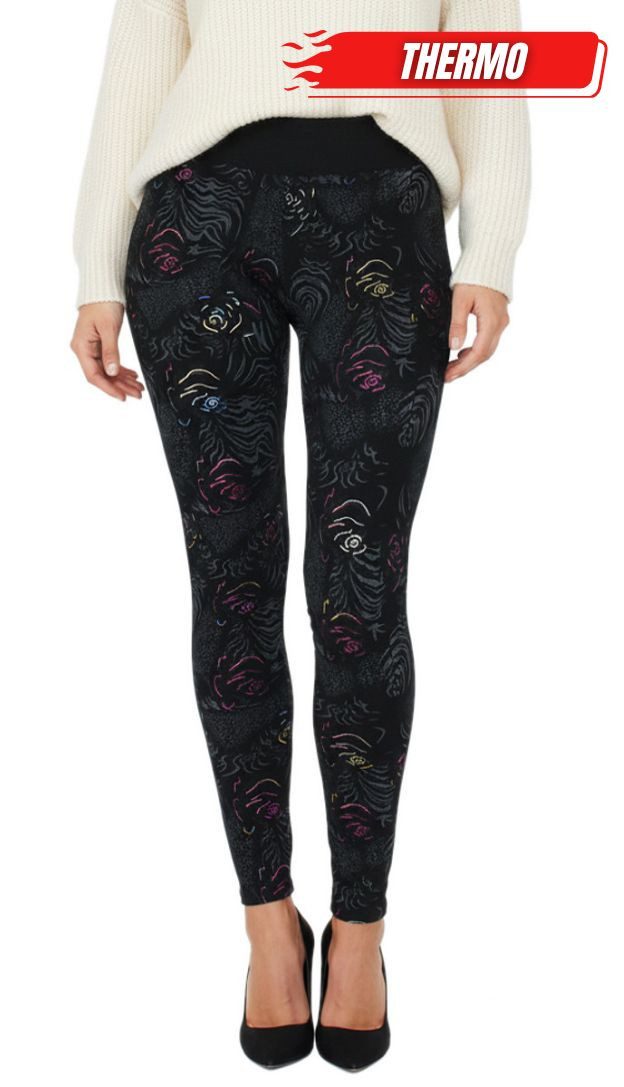 Thermoleggings Thermo Leggings Damen Winterleggings Gefütterte Hose Mit Glanz Muster