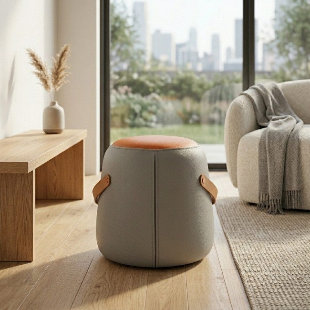 Fine Life Pro Couchtisch Moderner PU-Hocker mit Griff, gepolsterter Sitz, vielseitig einsetzbar, Als Ottoman oder Fußhocker für Wohnzimmer …