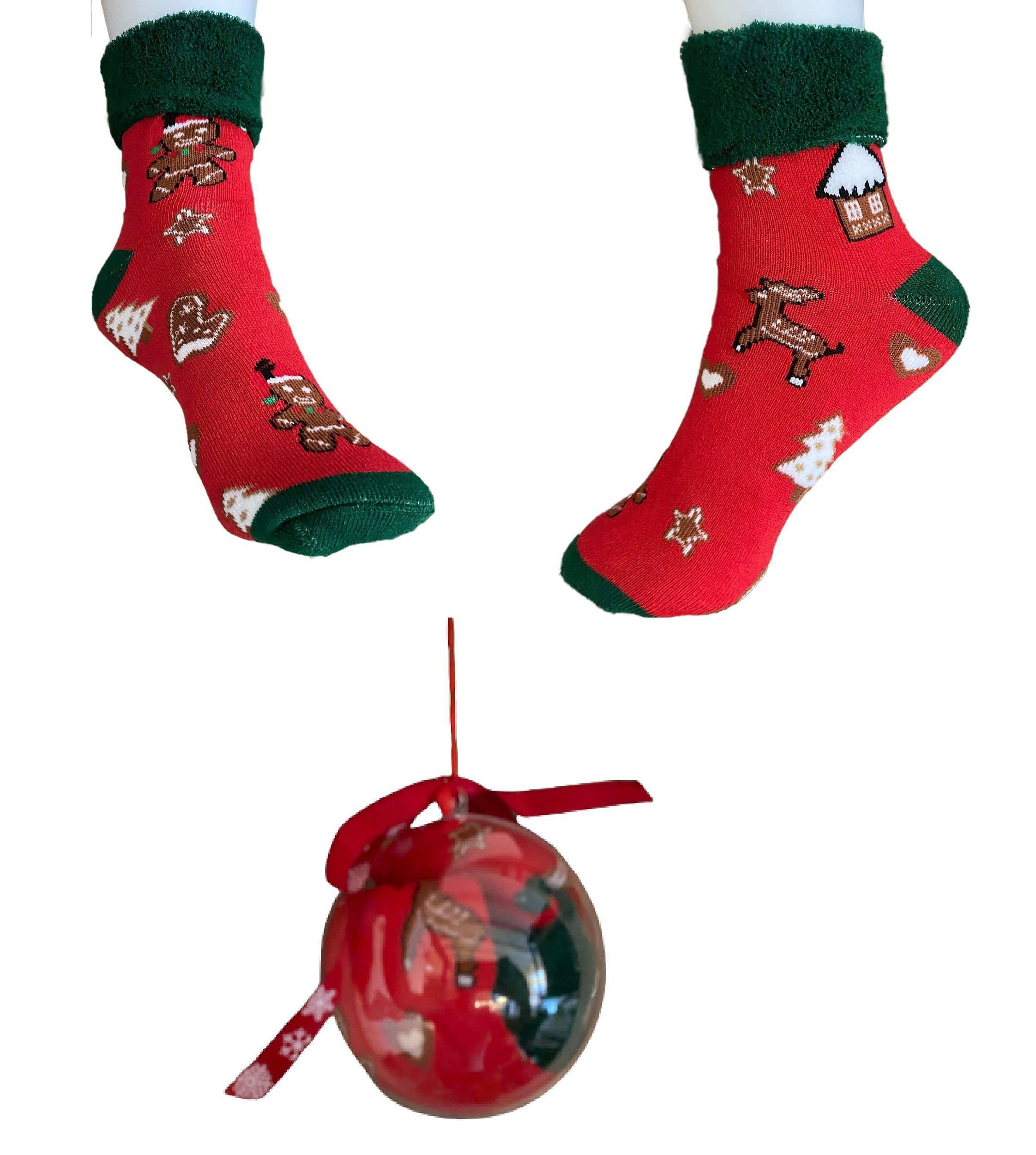 Socken Rungassi Rot_Motiv_8 Kugel in Motiv_8 36-41 Weihnachts Gr. Kuschelsocken Damen Motiv: Weihnachts