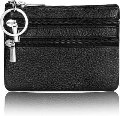 Coonoor Brieftasche Reißverschluss-Schlüsselanhänger, Geldbörse, Münzbeutel, Handtasche, Weiches echtes Leder reißverschlusstasche für Kleingeld
