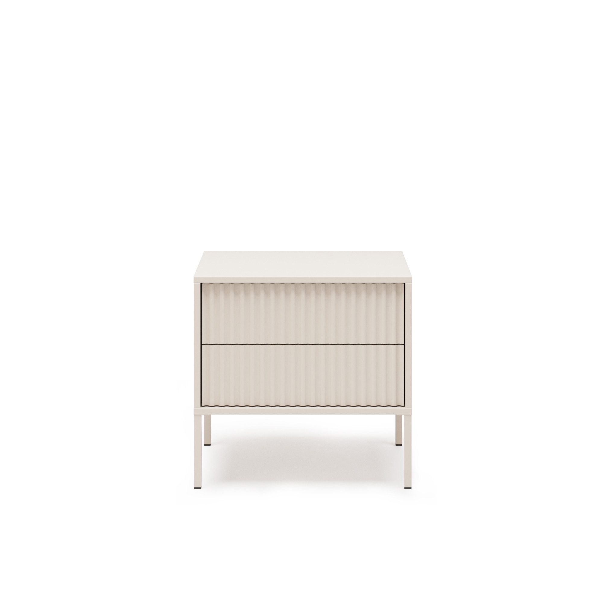 Beautysofa Nachttisch NOTO 50 cm Cashmere mit 2 Schubladen (geriffelten Fronten, Push-to-Open)