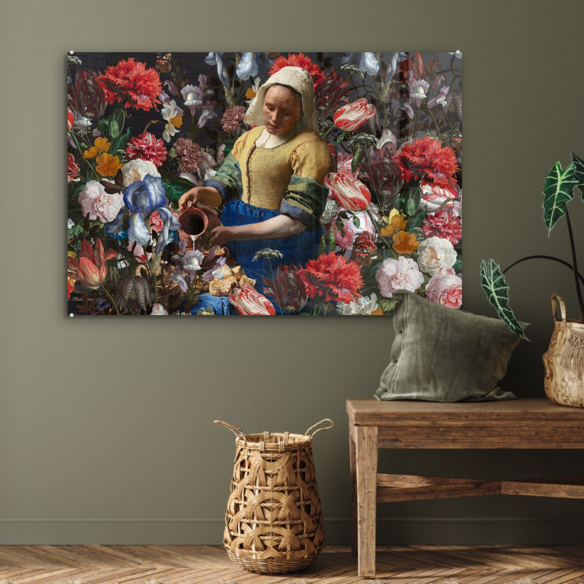 bunt (1 & Johannes Acrylglasbilder Vermeer Farben, - - St), - Acrylglasbild Wohnzimmer Milchmädchen MuchoWow Blumen Schlafzimmer