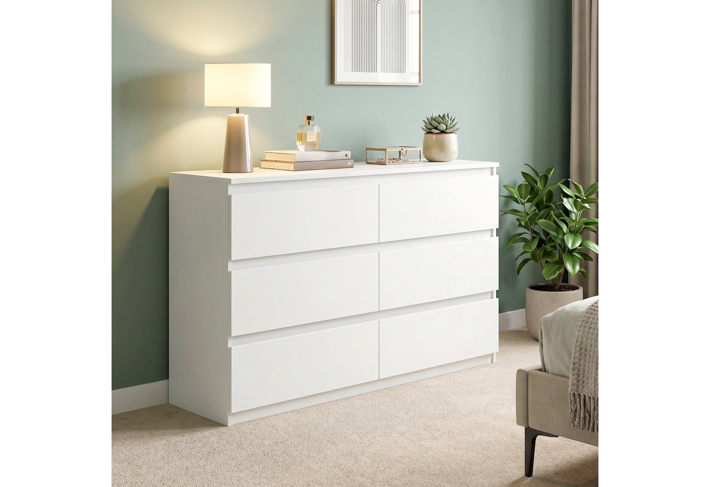 HOMCOM Kommode Sideboard mit 6 Schubladen (Schubladenschrank, 1 St., Schrank modern), für Wohnzimmer Schlafzimmer Flur Weiß, 112 x 34 x 75 cm