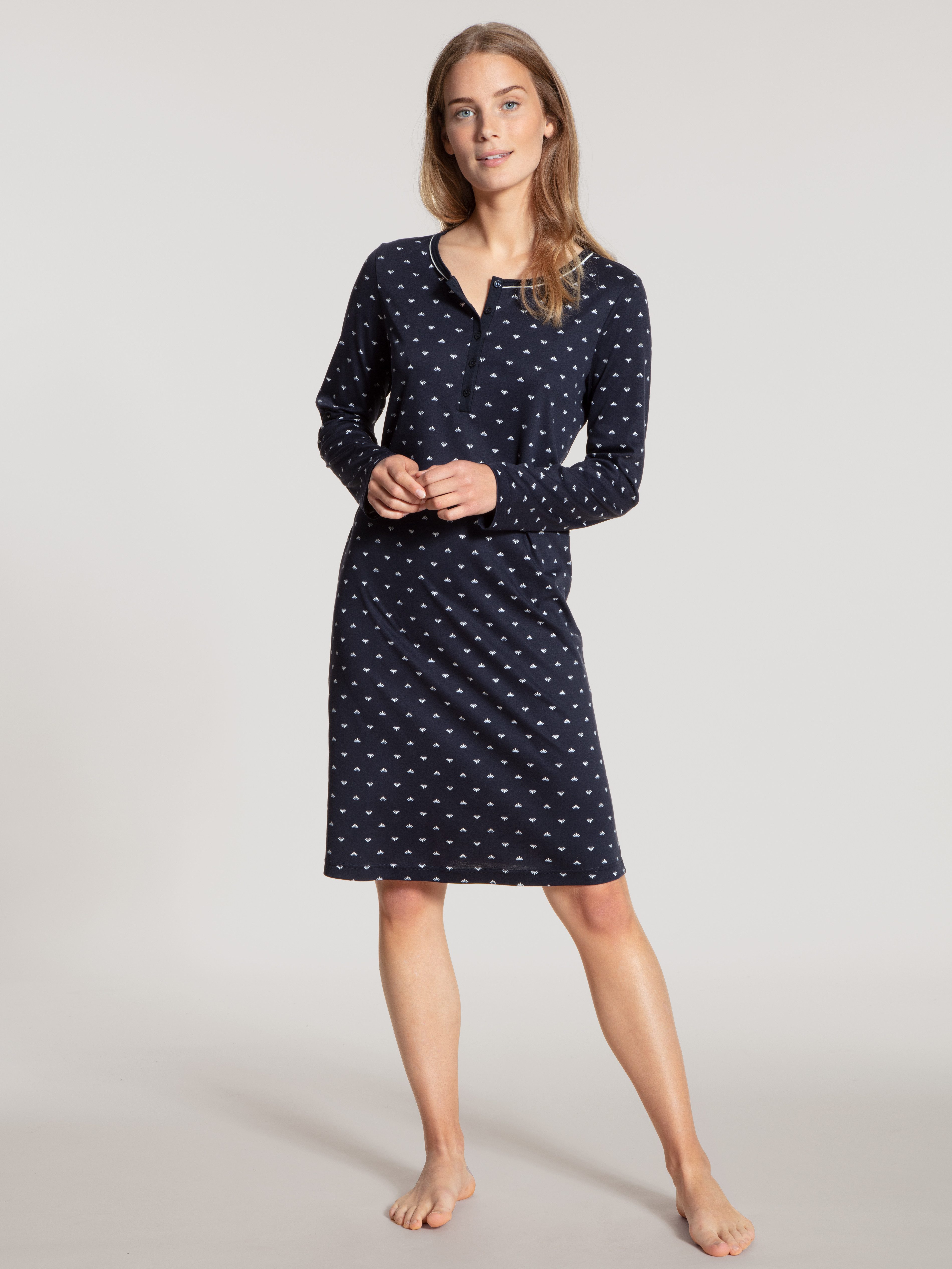 CALIDA Nachthemd Night Lovers Interlock-Qualität, Langarm, Knopfleiste günstig online kaufen