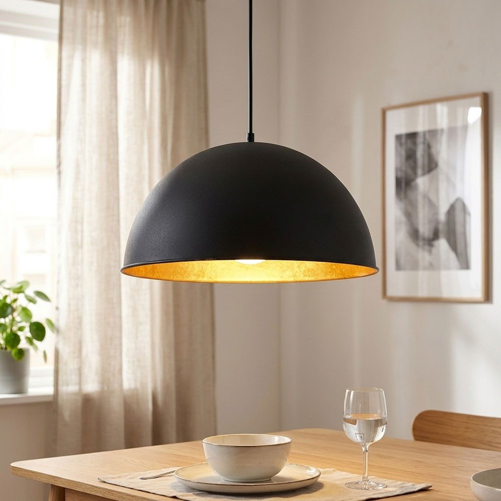 etc-shop Hängeleuchte, Leuchtmittel inklusive, Warmweiß, LED Pendelleuchte Hängelampe Beleuchtung schwarz gold Metall H 120 cm