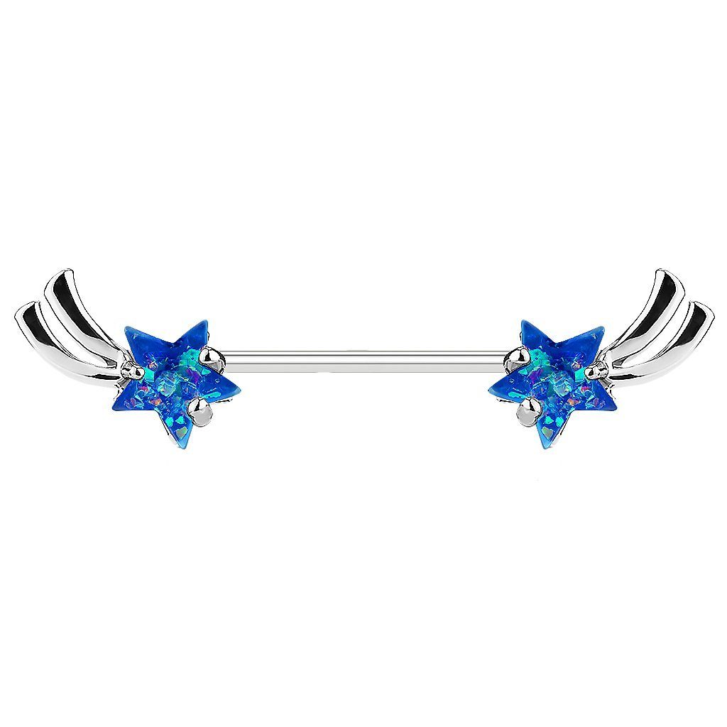 Barbell Silber Aqua Taffstyle Opal, Piercing piercing Brust Intimpiercing - Brustwarzen Barbell Brustpiercing Sternschnuppe Intim Schmuck mit Intimpiercing