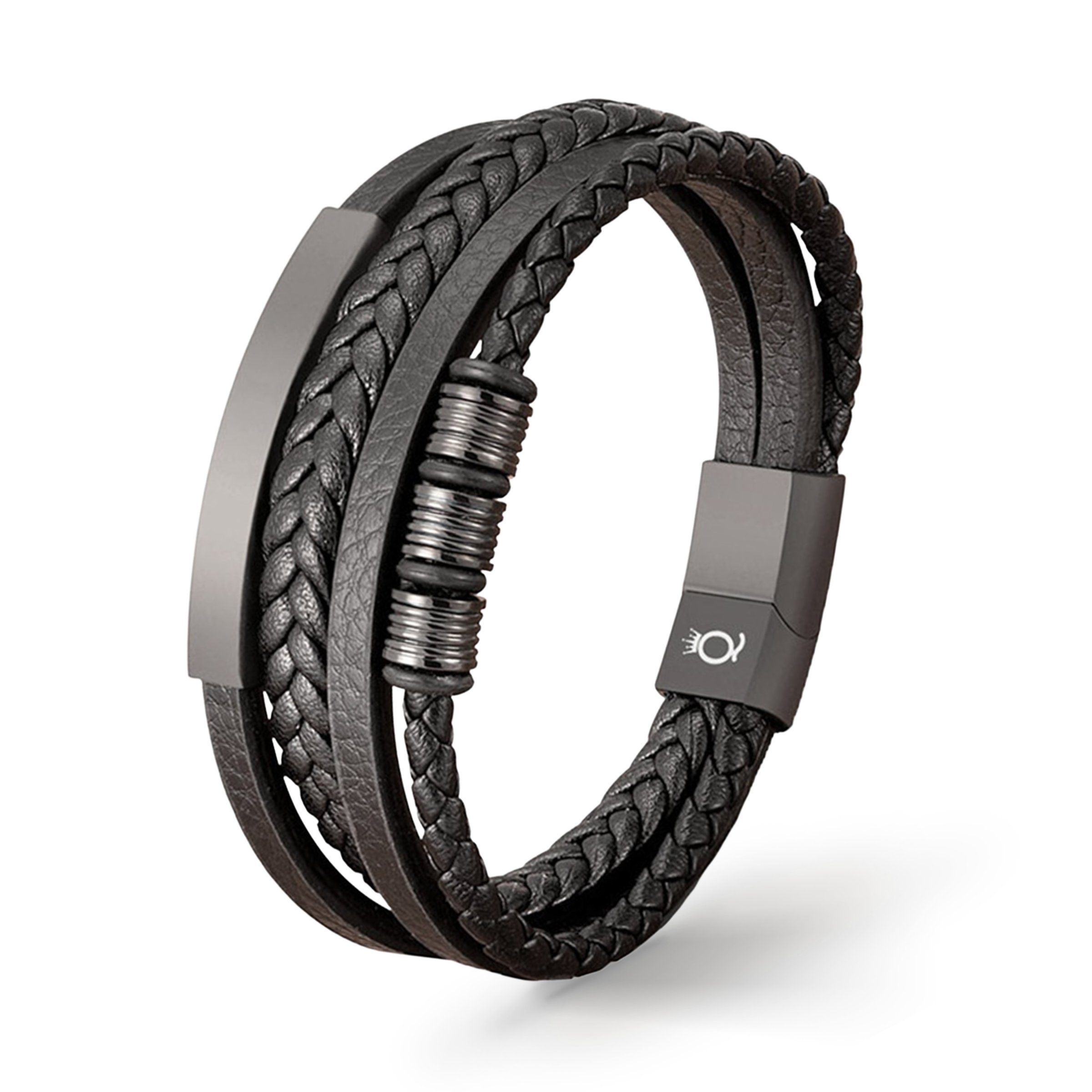 UNIQAL.de Lederarmband Herren "SHAPE" handgefertigt, geflochten, verstellbar (Klassisch, casual, elegant), aus Rindsleder, Edelstahl-Magnetverschluss mit Verlängerungsglied
