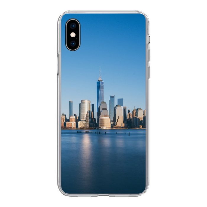 MuchoWow Handyhülle New York - Skyline - Blau Handyhülle Apple iPhone Xs Smartphone-Bumper Print Handy