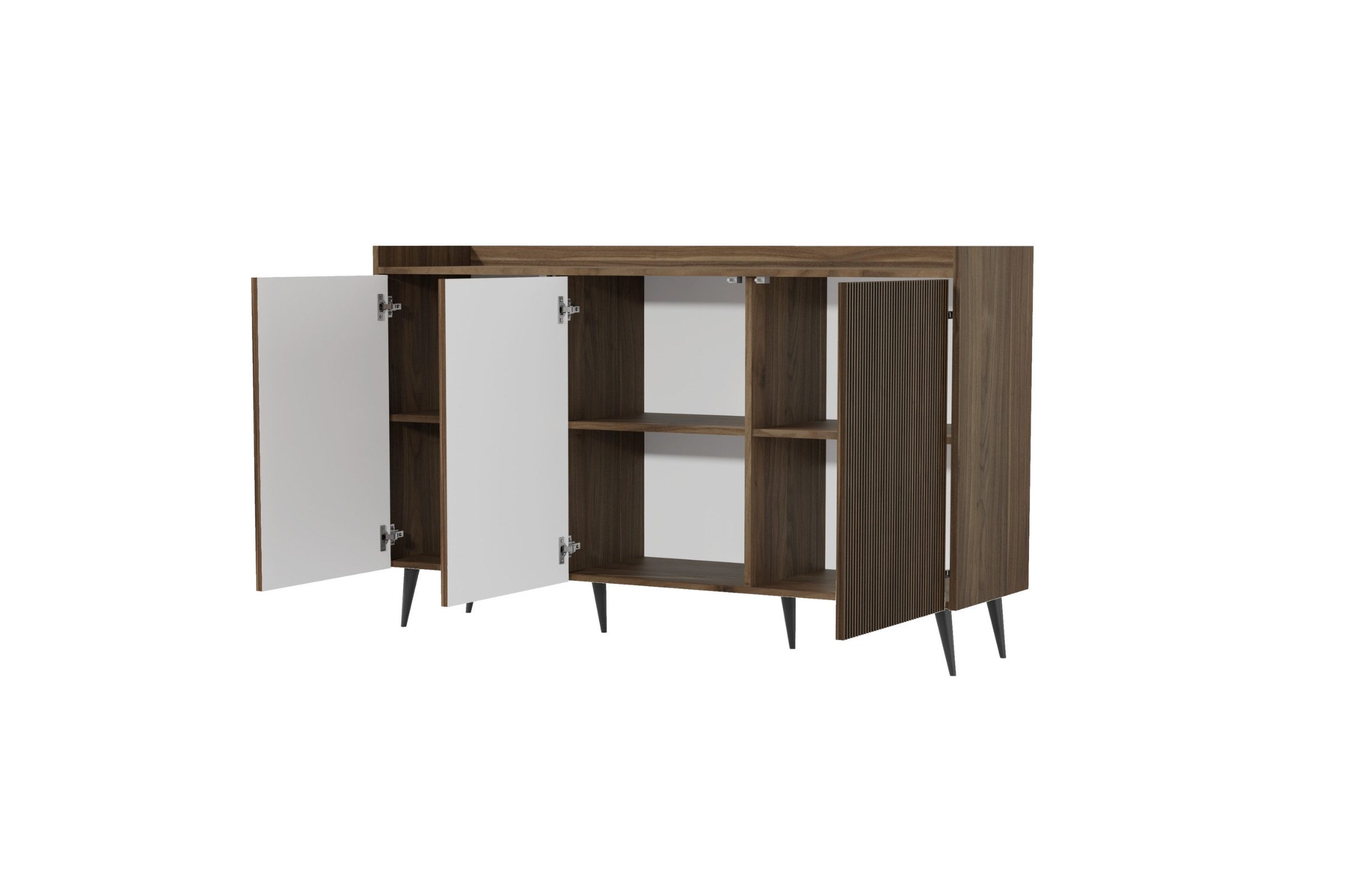Deine Möbel 24 Sideboard DALIA 02 150 cm breit Kommode, 3-türig (DALIA-Kollektion, 1 St., ideal für Wohnzimmer, Schlafzimmer & Flur), Farbe Kashmir oder Walnuss, moderne Anrichte auf Metallfüßen