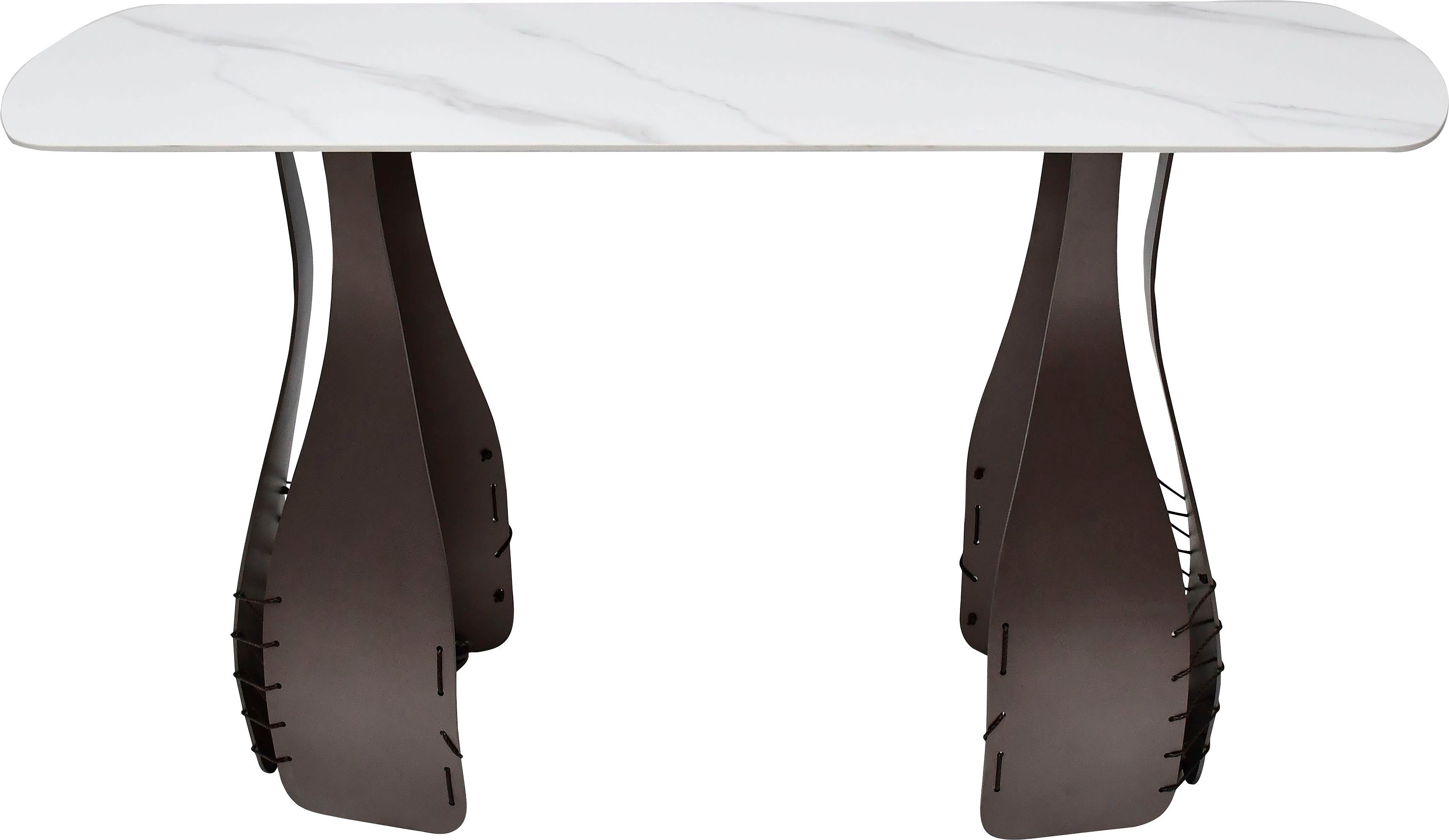 Leonique Konsolentisch Indiana, Konsolentisch, rechteckig, bronzefarbene Beine, Keramik, 130x40x76