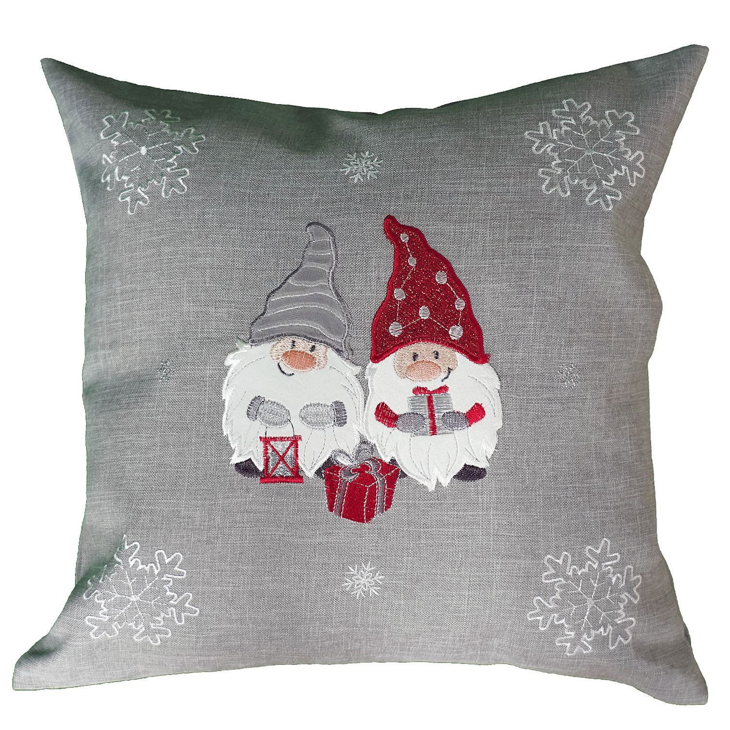 Kissenhülle 40 x 40 cm mit Stickerei Wichtel Winter Weihnachten