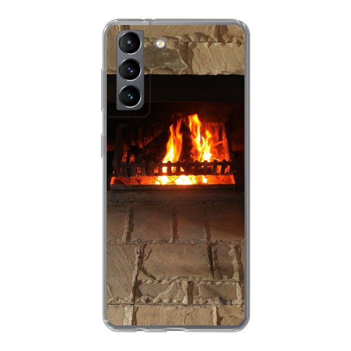 MuchoWow Handyhülle Feuerstelle in einer Steinmauer Phone Case Handyhülle Samsung Galaxy S21 Silikon Schutzhülle