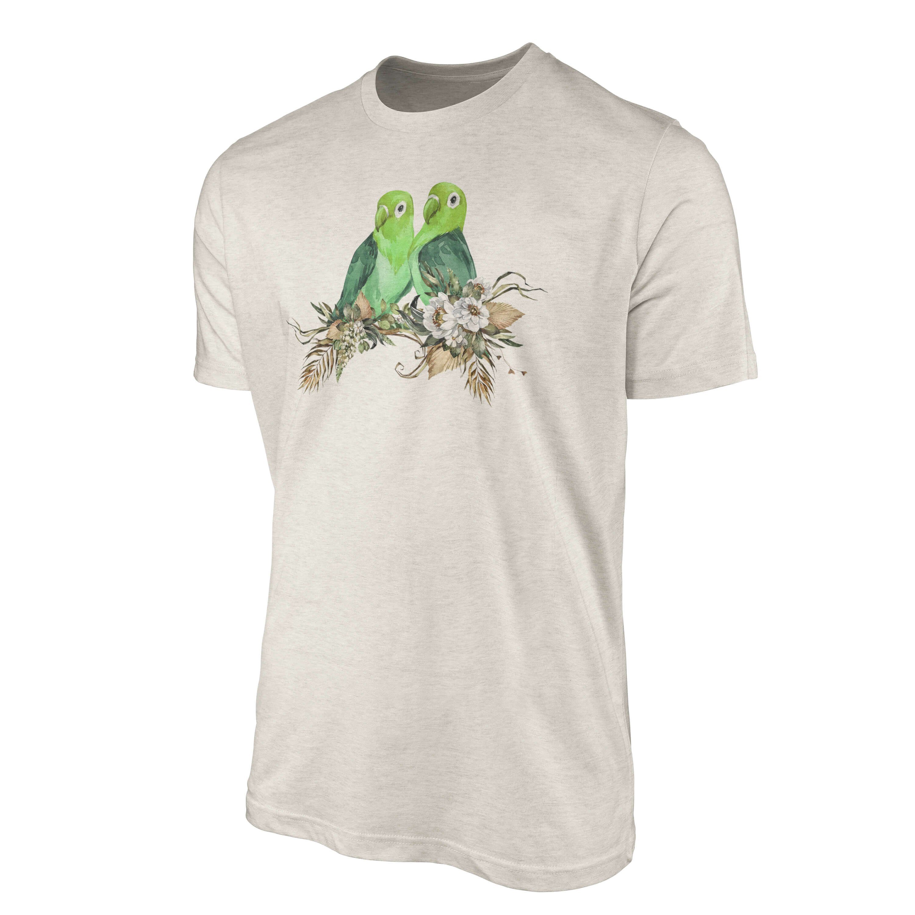 Aquarell Motiv Organic Farb Nachhaltig (1-tlg) Pärchen Art Bio-Baumwolle Herren Ökomode Sinus T-Shirt Papageien T-Shirt Shirt