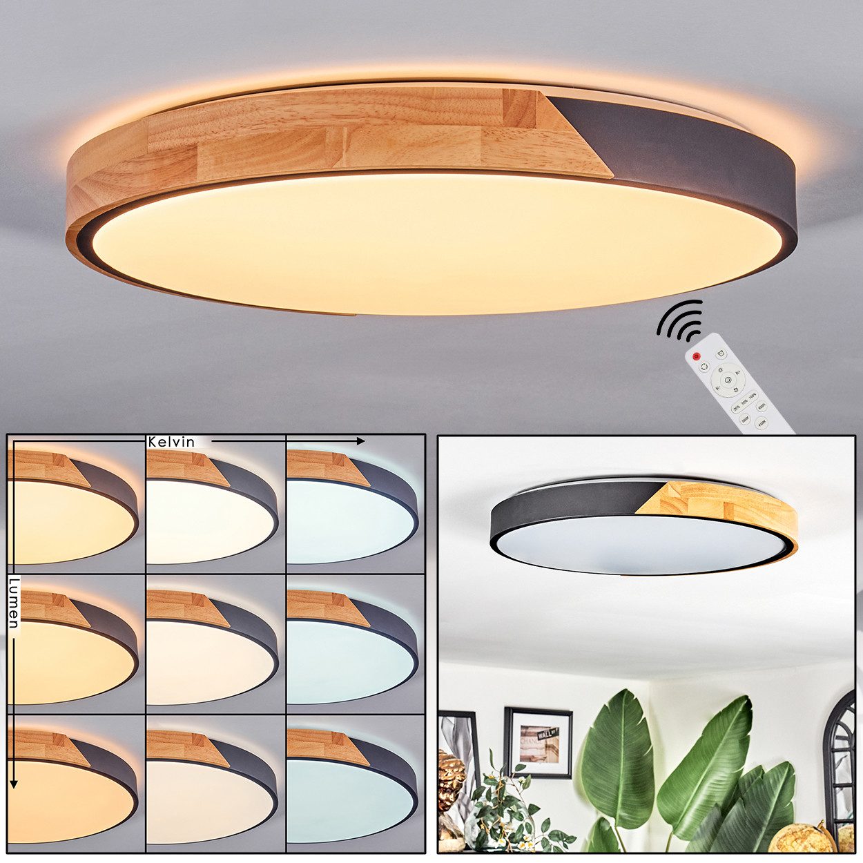 hofstein Deckenleuchte Deckenlampe aus Metall/Holz/Kunststoff in günstig online kaufen