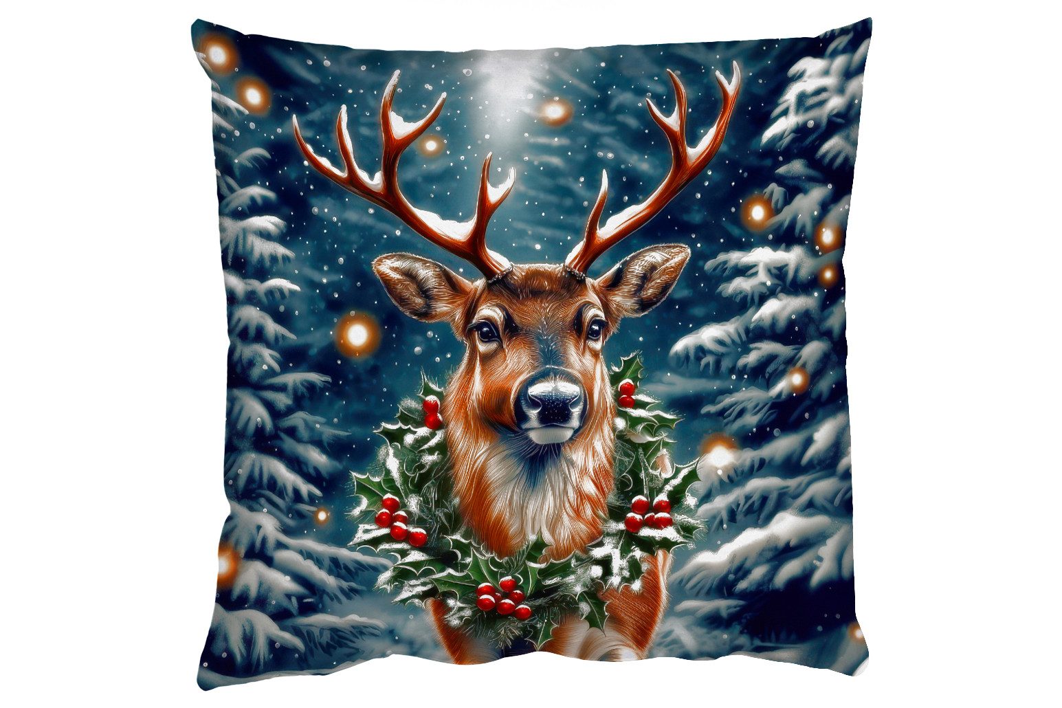 MuchoWow Dekokissen Weihnachten - Magie - Wald - Farbenfroh, Zierkissen mit Füllung für Wohnzimmer, Sofakissen, 40x40 cm