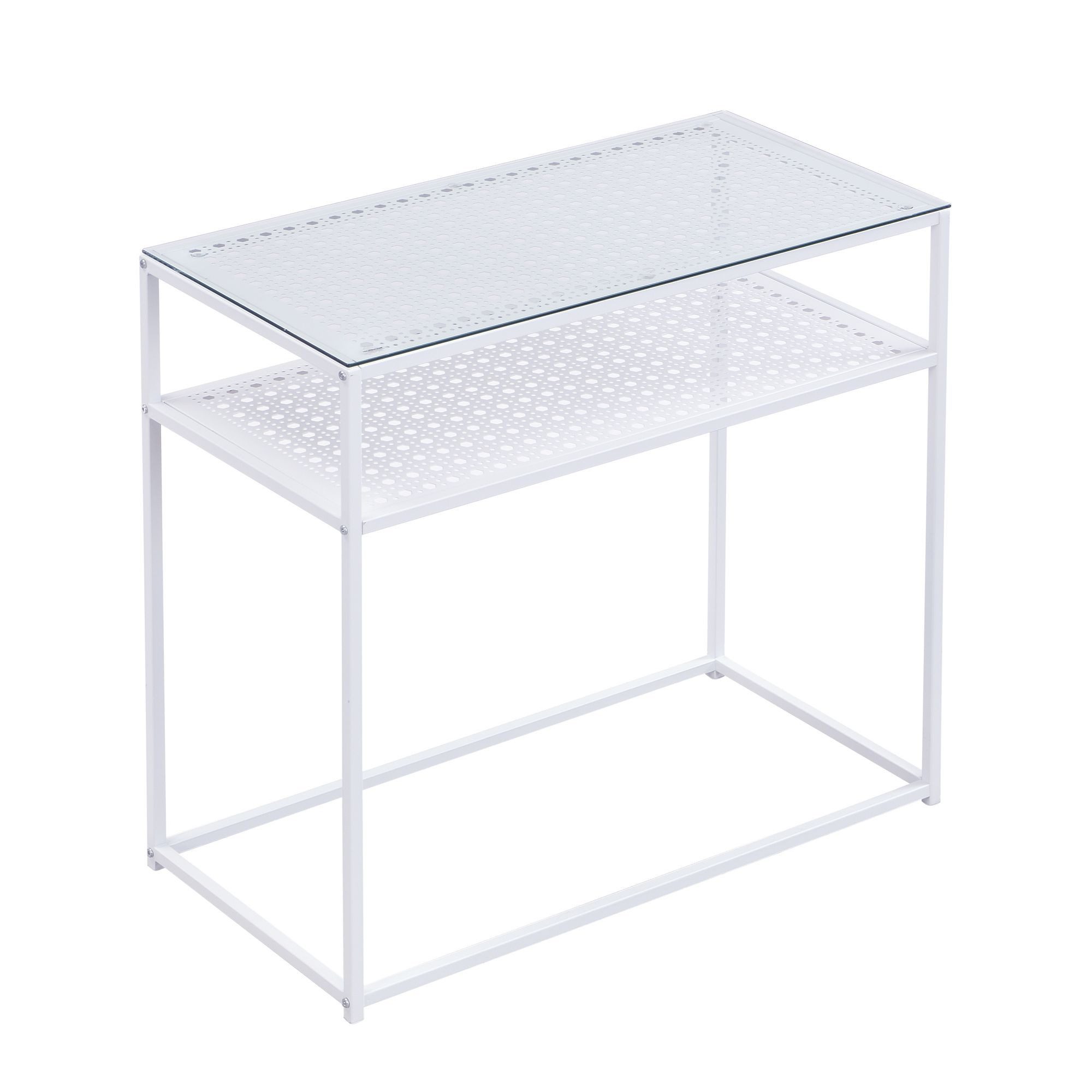 Wohnling Konsolentisch WL7.334 Glas Metall 80 cm Weiß Schmaler Flurtisch Ablagetisch (Dekotisch Weiß Glas Metall Modern Flurtisch), Ablagetisch Wohnzimmer, Glastisch Platzsparend