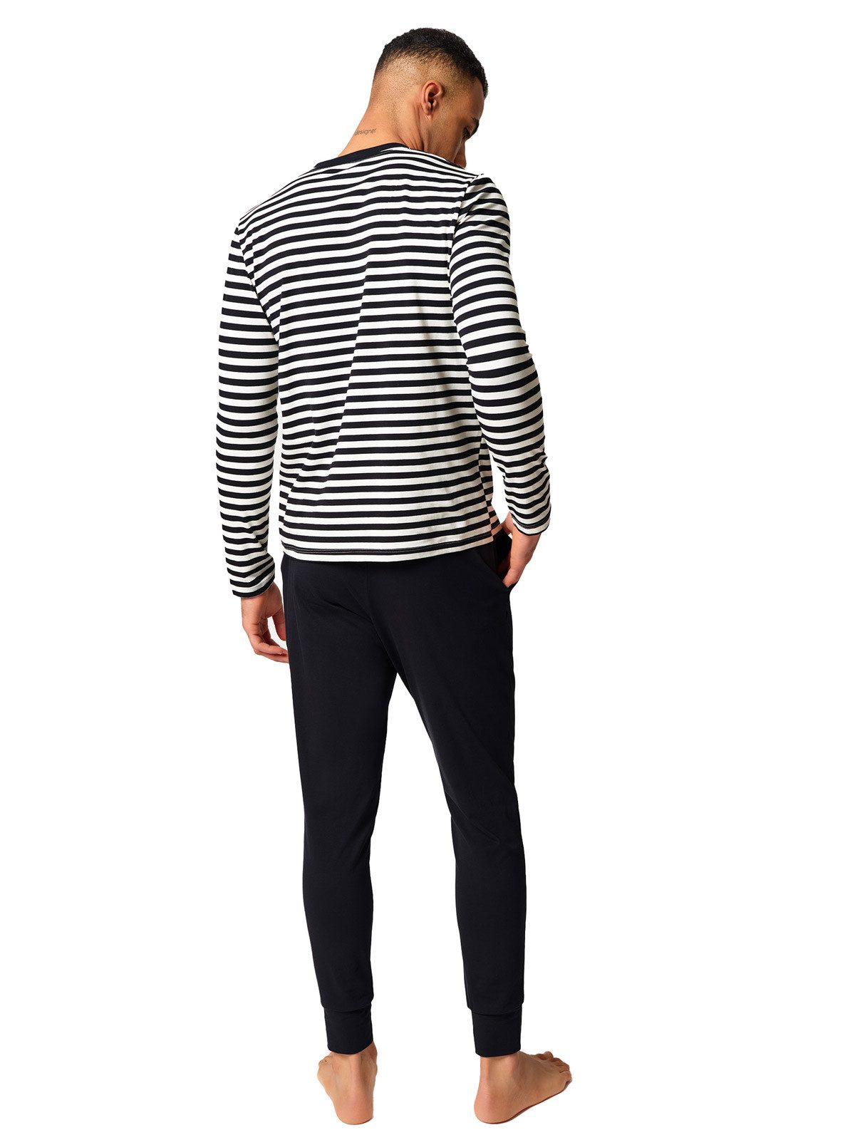 Skiny Pyjama Herren Pyjama lang Slumberline (Stück, 1 tlg) Hautfreundlich, elastisch, Gestreift, Basic