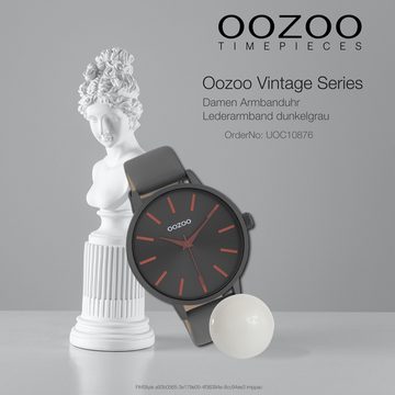 OOZOO Quarzuhr Oozoo Damen Armbanduhr Vintage Analog, (Analoguhr), Damenuhr rund, groß (ca. 42mm) Lederarmband, Fashion-Style