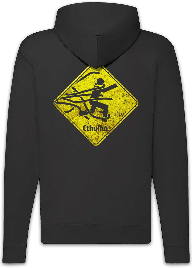 Urban Backwoods Sweatjacke Caution Cthulhu Sign Zipper Hoodie Call Horror Arkham Lovecraft (1-tlg) Miskatonic Monster Schild Arkham