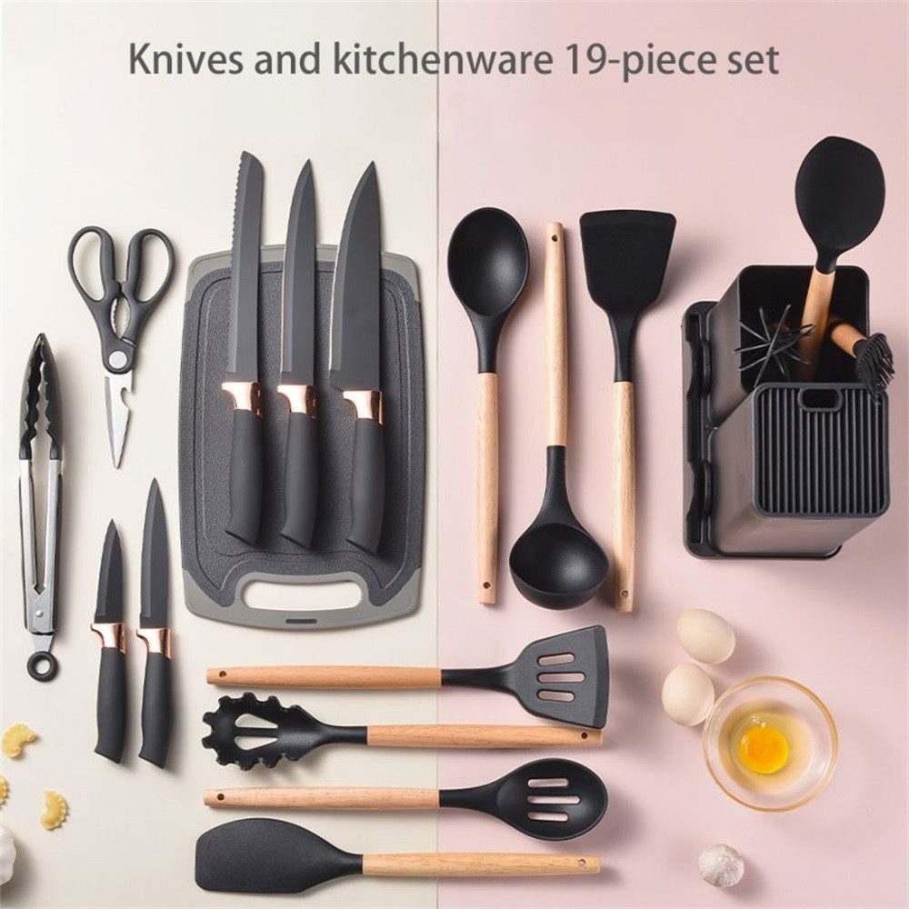 Fine Life Pro Kochbesteck-Set 19 -teiliges Silikon -Küchengeräteset, (hitzebeständig, antihaftend und mit einem), tragbarem Aufbewahrungssystem - ideal für Koch – Bild 2 von 5