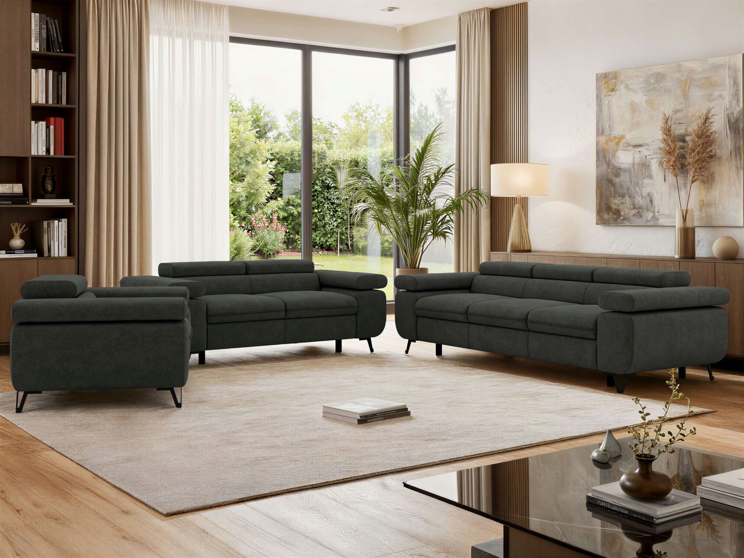 MKS MÖBEL Polstergarnitur PETER, (1+2+3, Set, modernes Sofa-Set, Couchgarnitur fürs Wohnzimmer), freistehend, verstellbare Kopfstützen und Armlehnen
