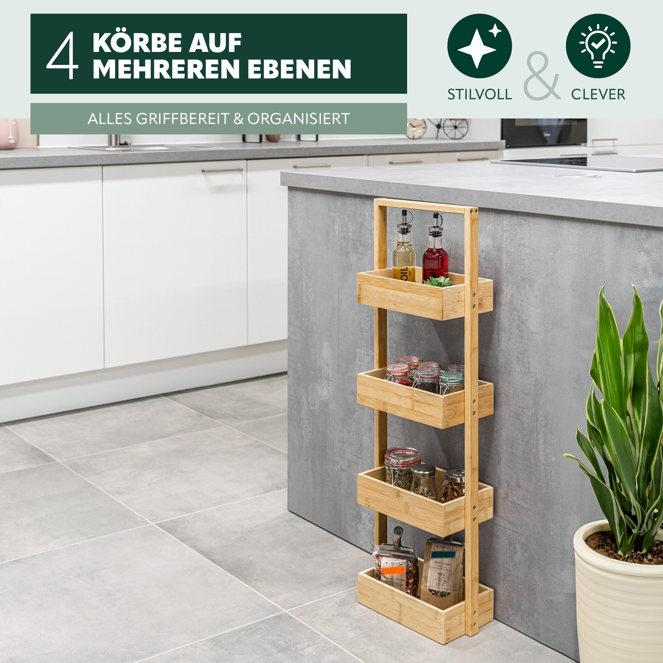 bremermann Standregal Bambus-Badregal mit 4 Ablagen, ca. 28 x 88 x 16 cm (B/H/T)