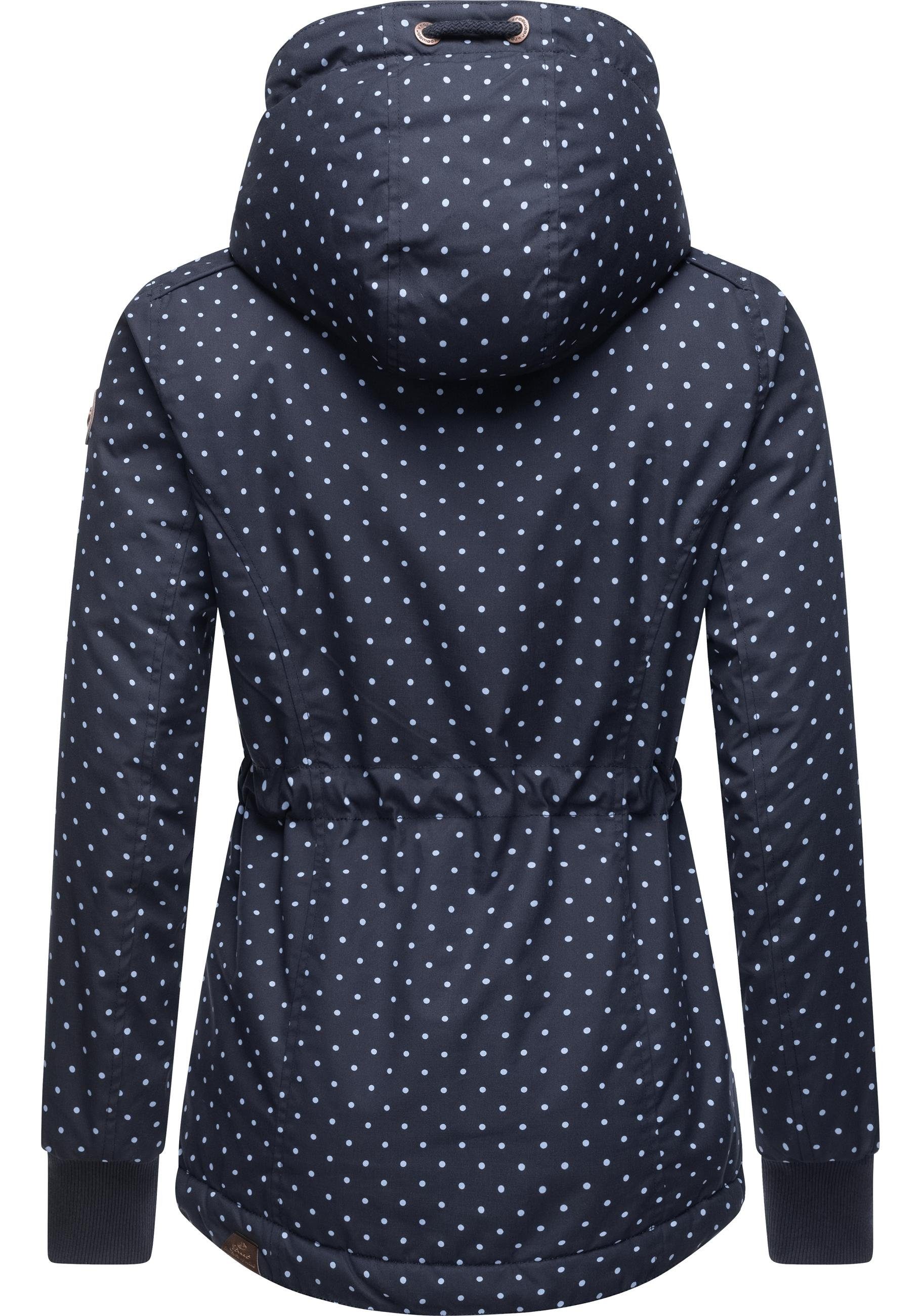 Ragwear Winterjacke Danka Outdoorjacke Winter stylische Intl. mit Dots dunkelblau Kapuze