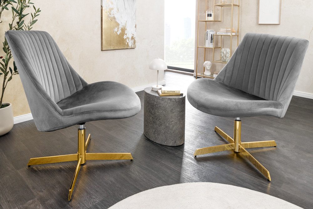 riess-ambiente Drehsessel LOUNGER grau / gold - Samt, Metallgestell, 360° d günstig online kaufen