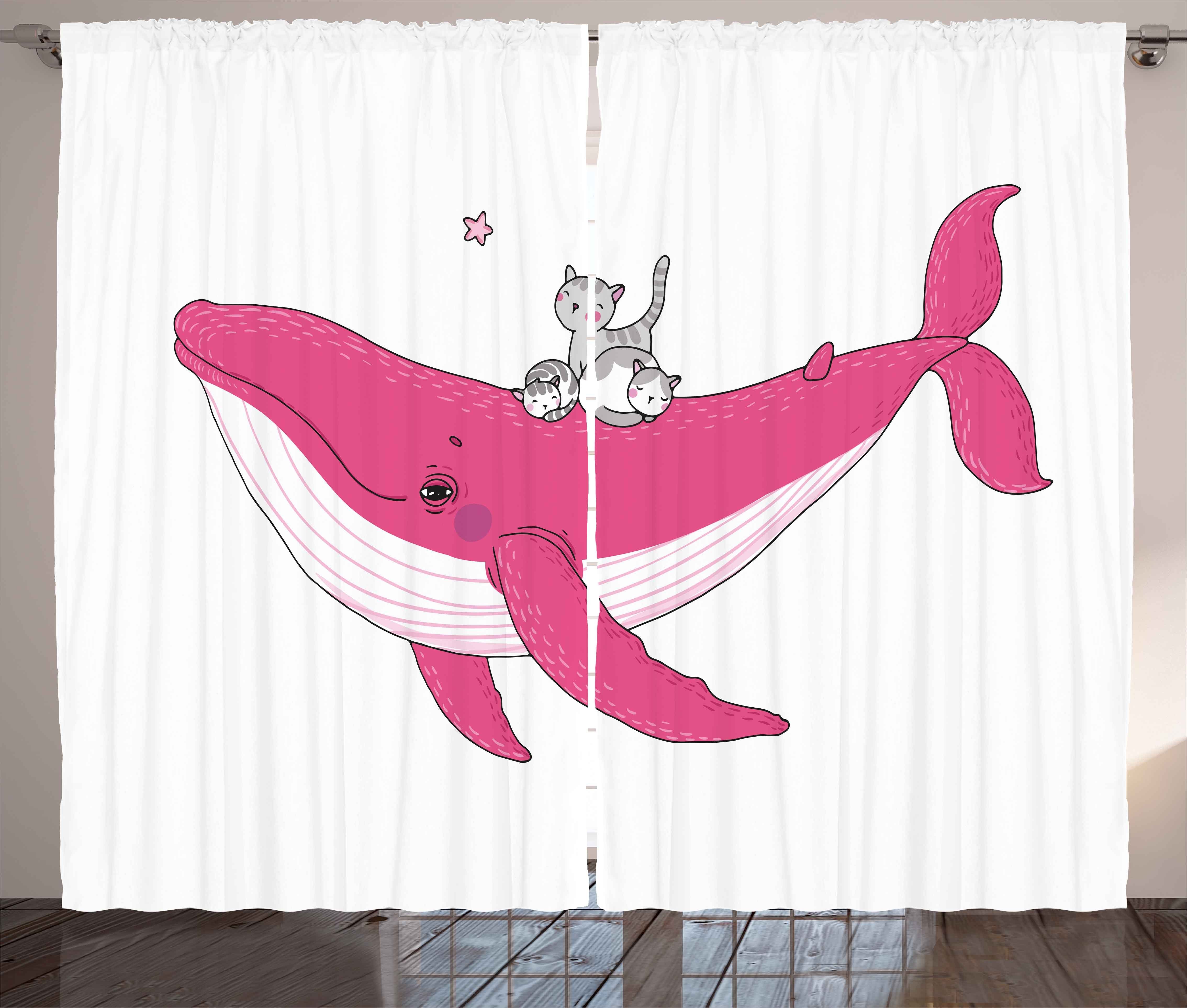 Gardine Schlafzimmer Kräuselband Vorhang mit Schlaufen und Haken, Abakuhaus, Kids 3 Katzen Big Fish Magie
